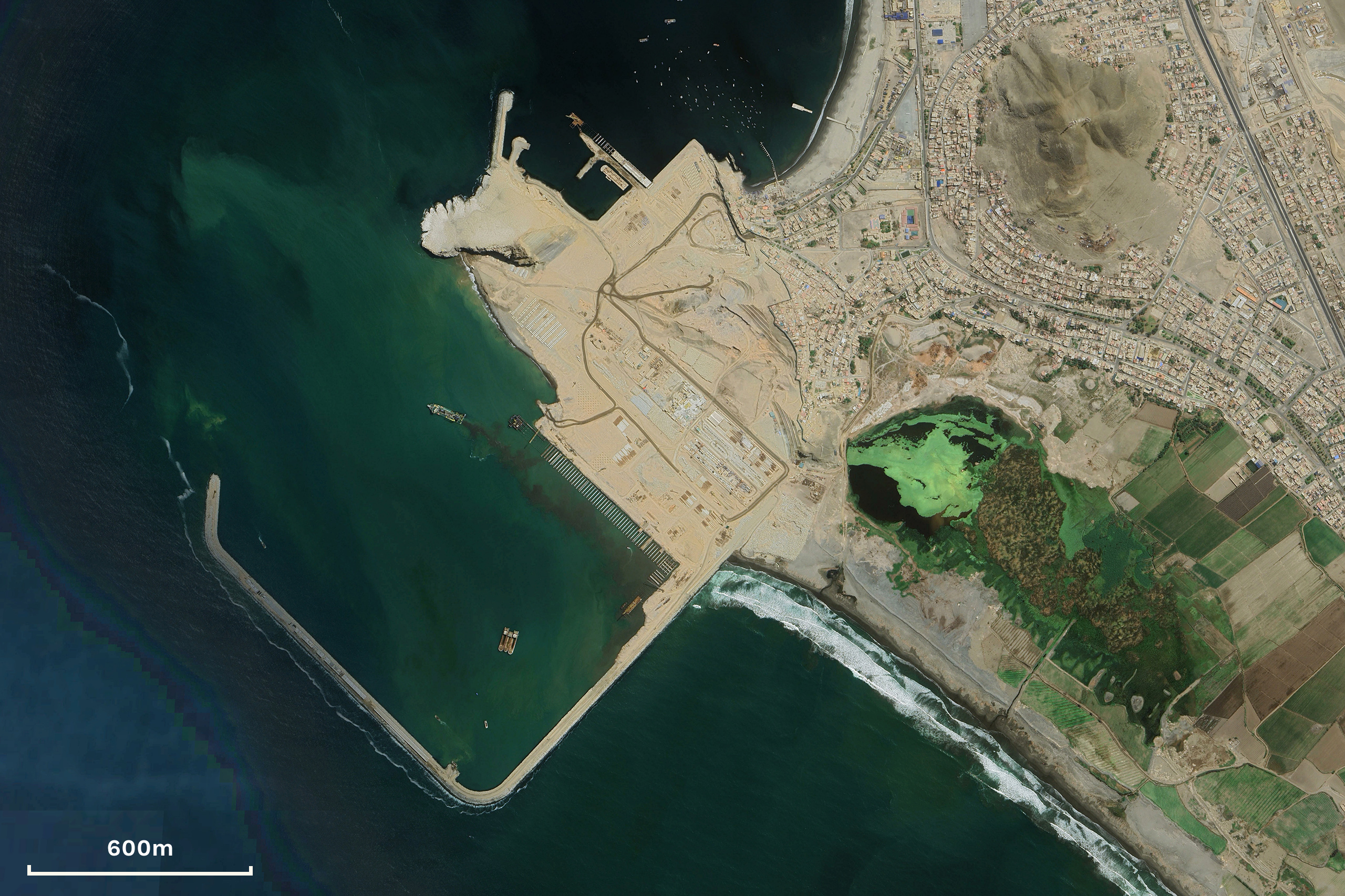 satellite image of port and land