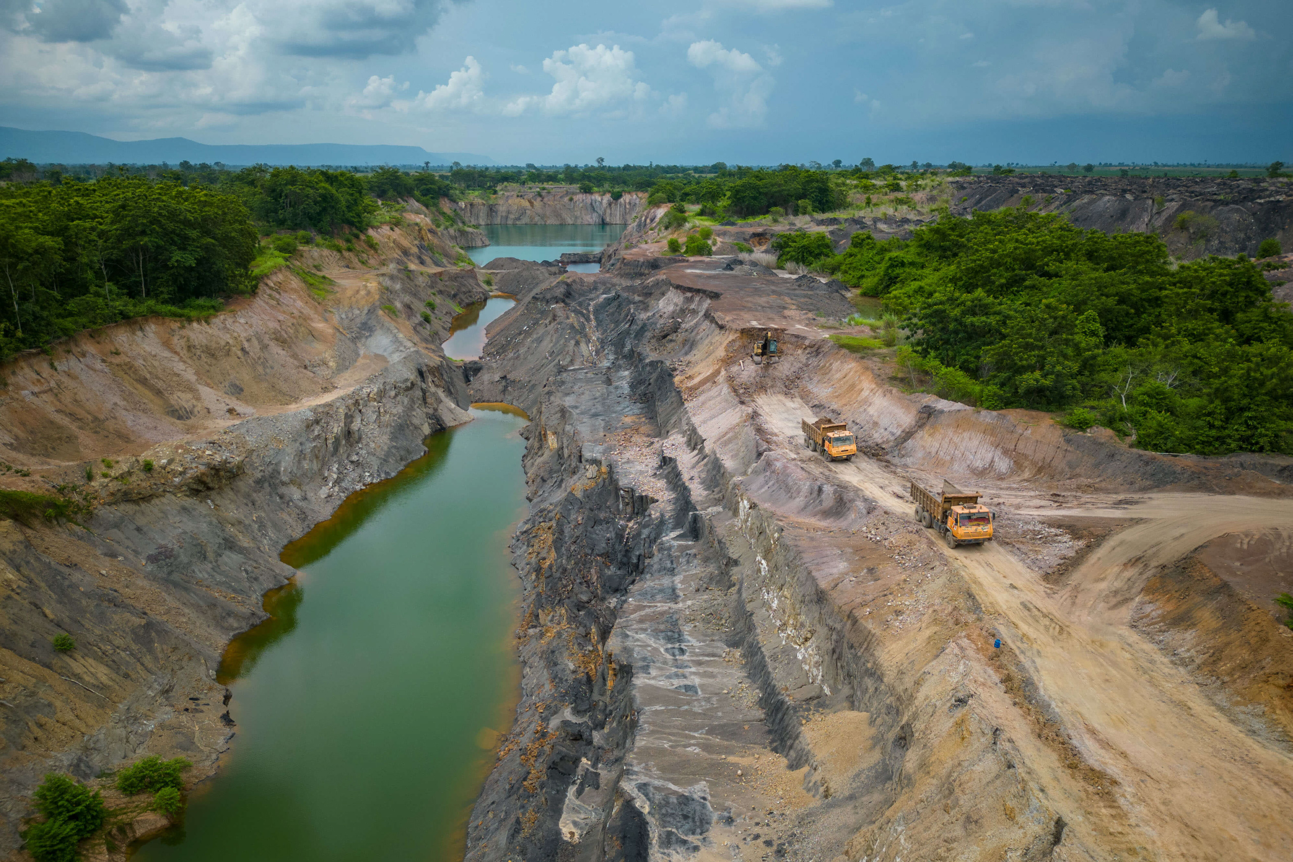 Large excavation site or quarry with mining activity