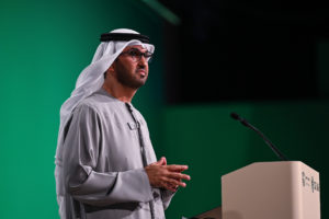 <p>Sultan Al Jaber, COP28 president, speaks at the closing meeting of the COP28 climate talks in Dubai (Image: <a href="https://www.flickr.com/photos/unfccc/53395178205/in/album-72177720313353788/">Anthony Fleyhan</a> / UN Climate Change, <a href="https://creativecommons.org/licenses/by-nc-sa/2.0/">CC BY-NC-SA</a>)</p>