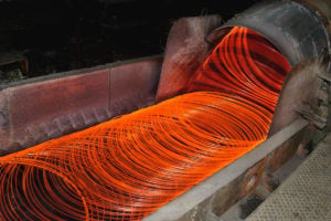 Red hot steel wire in a factory