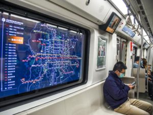 <p>Line 6 of the Beijing subway. Faced with rising pollution from road transport, China’s national post service is experimenting with delivering parcels on Beijing’s subway system at less busy times. (Image: Cai Fuliang / Alamy)</p>