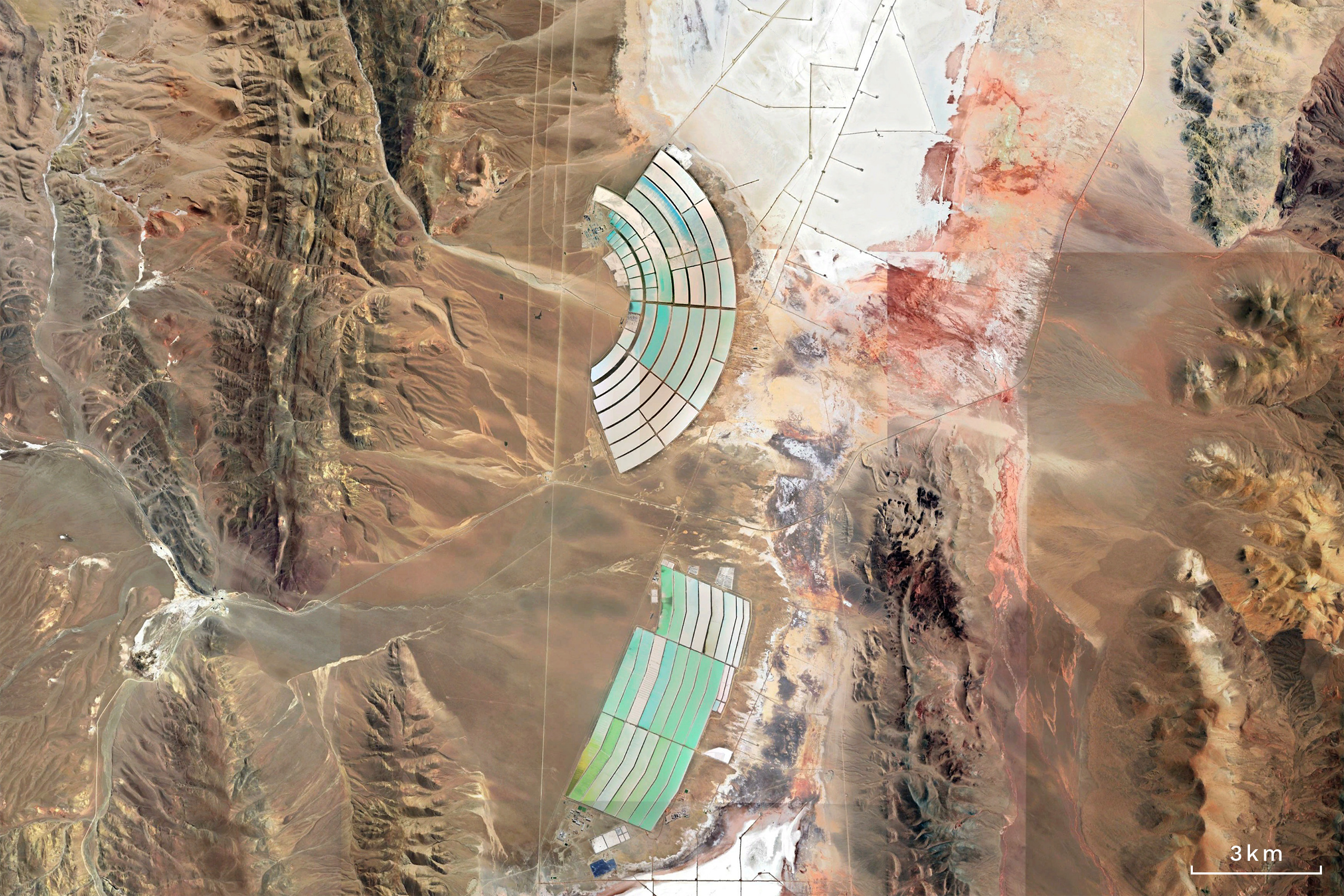 Imagem de satélite da extração de lítio na usina de Cauchari-Olaroz, província de Jujuy