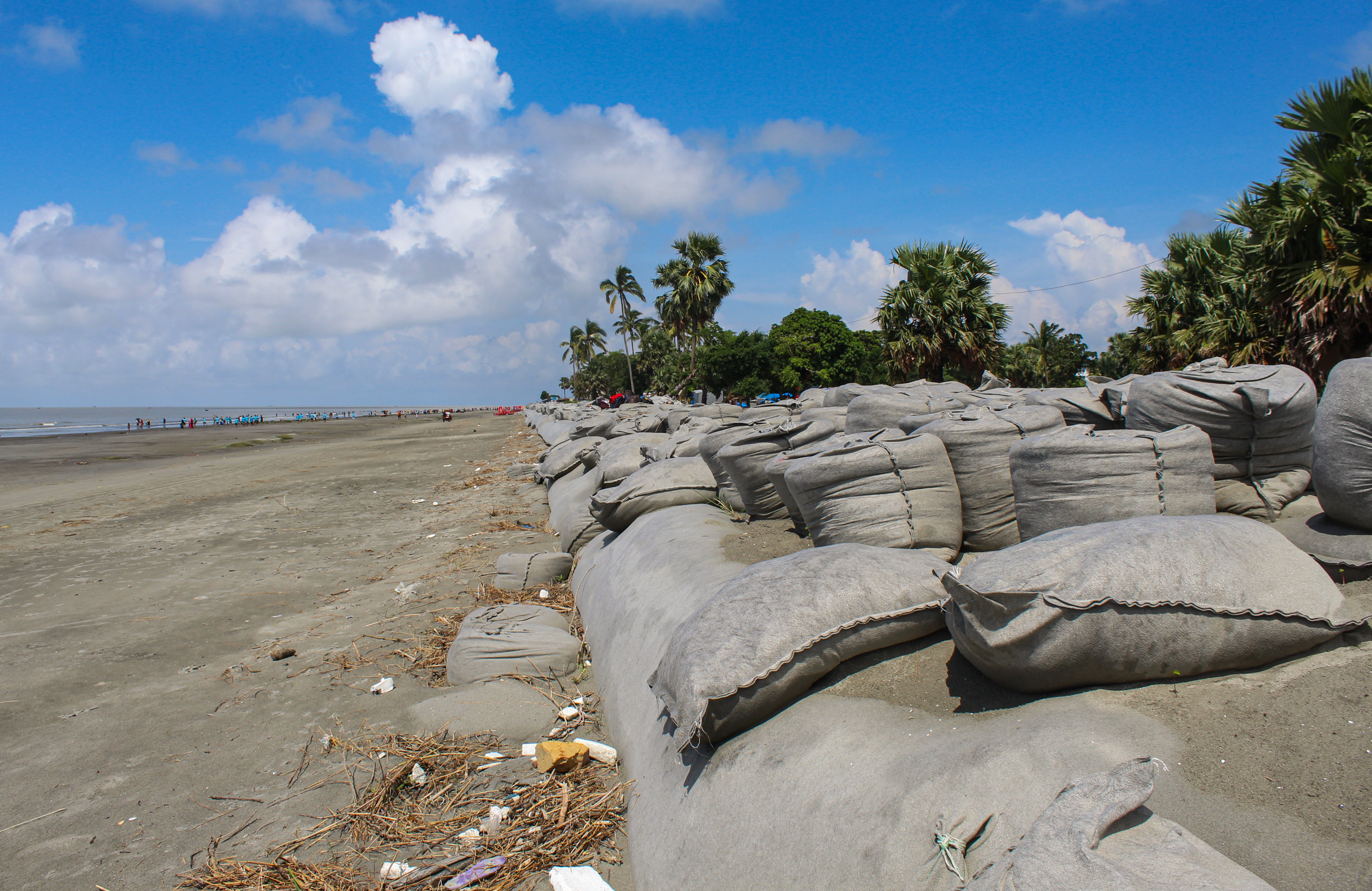 jute bags filled with sand on coast