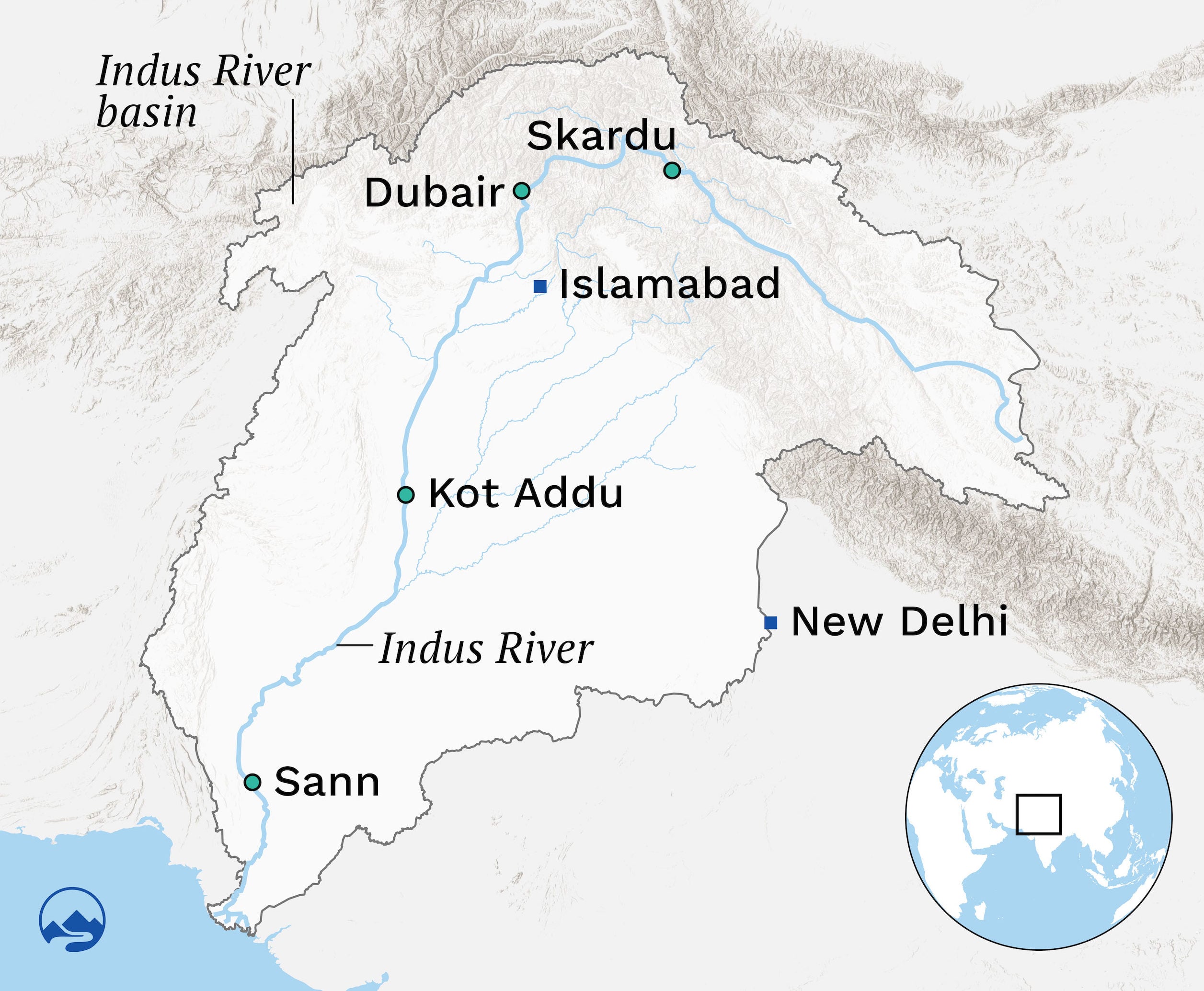 Map of the Indus river basin