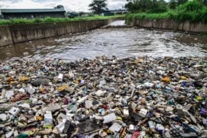 <p>在肯尼亚纳库鲁湖，塑料垃圾堆满了一条泄洪渠。 图片来源： Alamy</p>