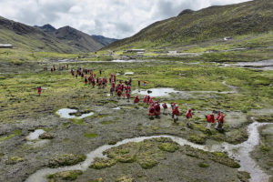 large group of people walking across plains