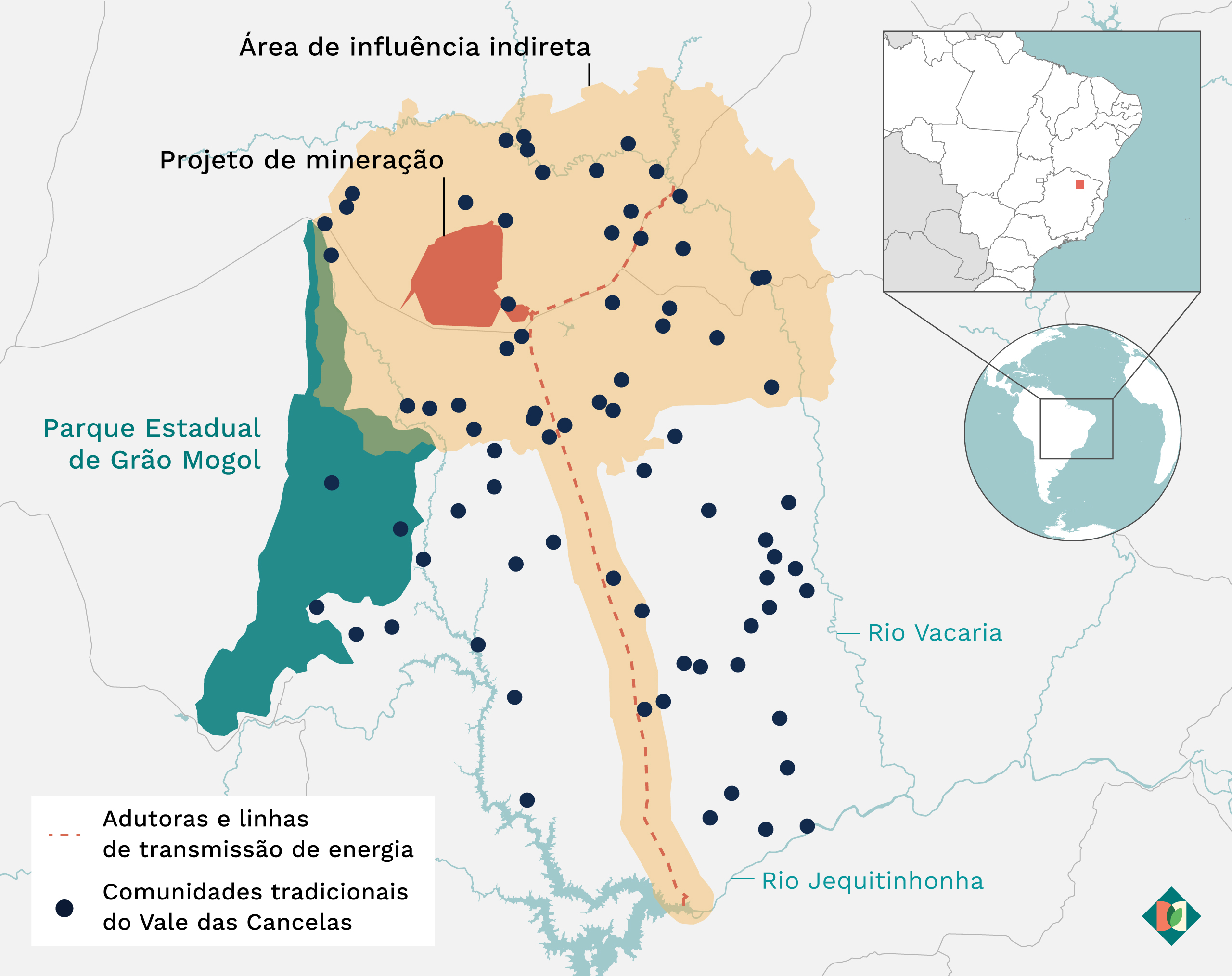 Mapa das comunidades tradicionais no Vale das Cancelas