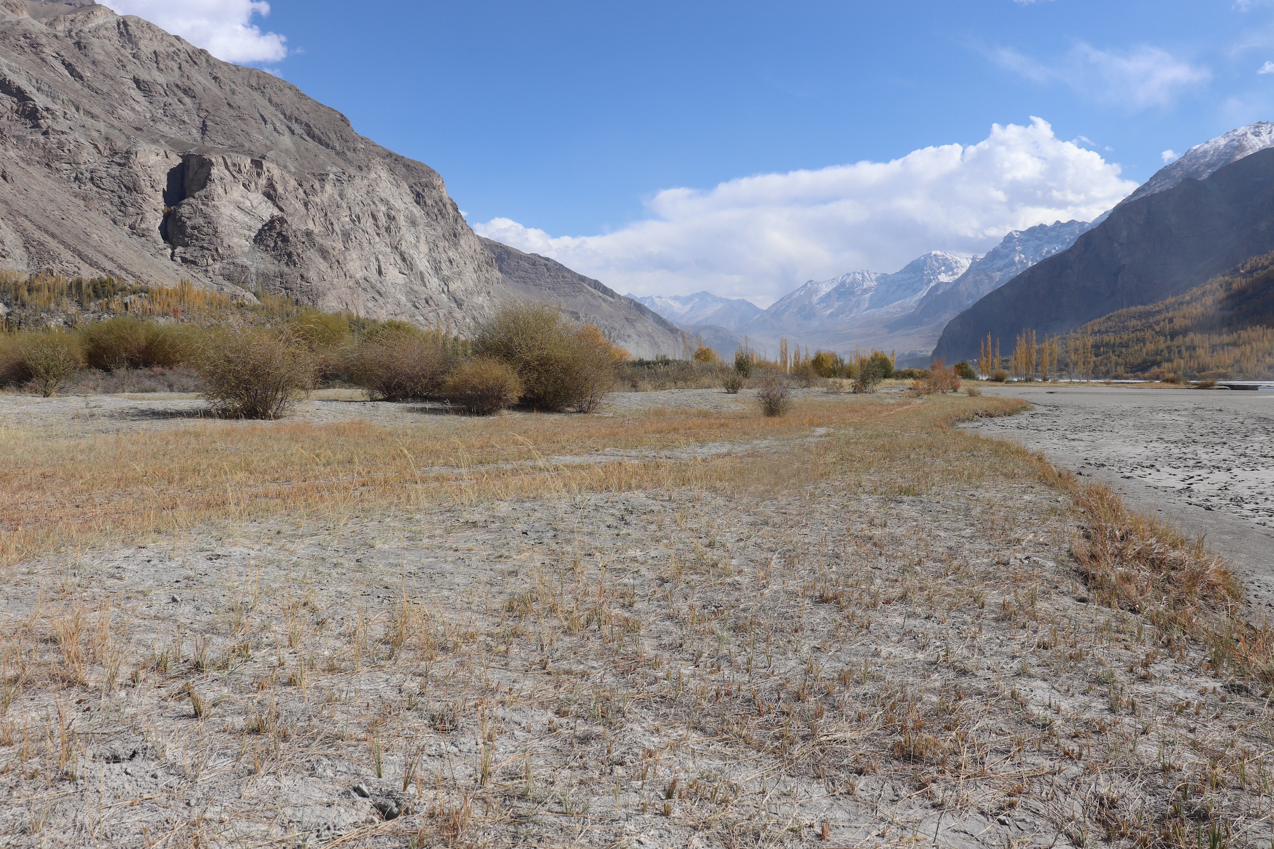 Mountain valley with dry ground