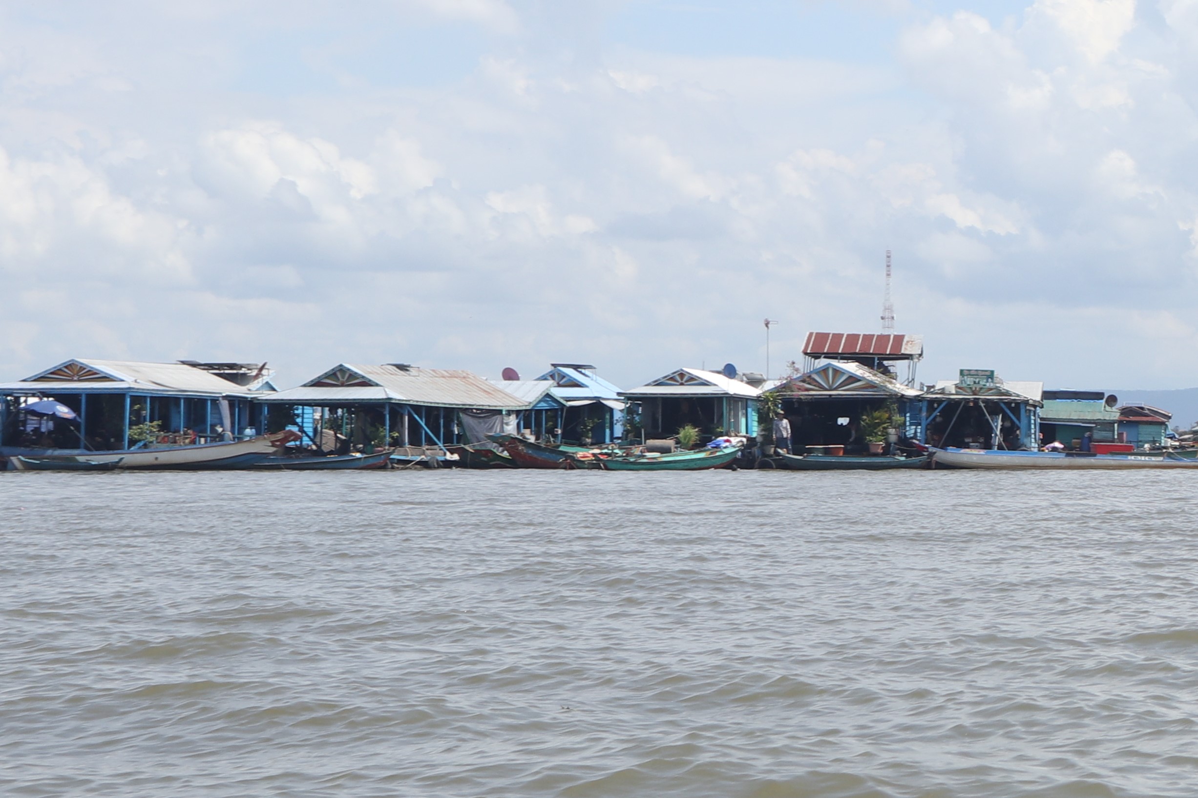 A floating village on a lake