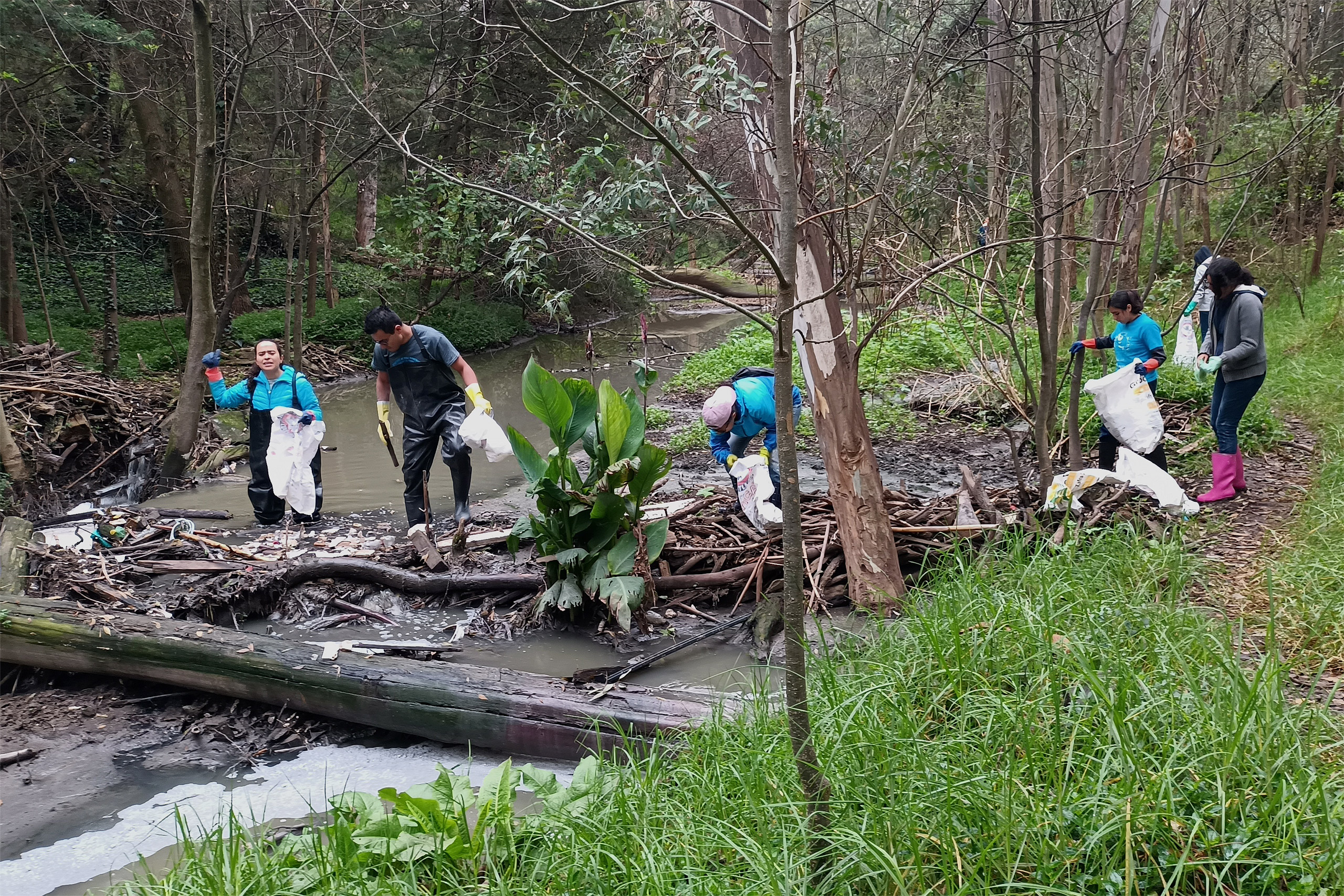 Grupo de voluntários limpa as águas poluídas do rio Chico de los Remedios, em Naucalpan