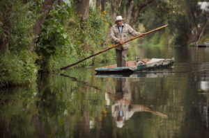<p>A farmer navigates through the water canals of San Gregorio Atlapulco village in Xochimilco, southern Mexico City (Image: Chico Sanchez / Alamy)</p>