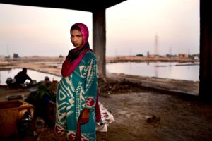 <p>A pregnant woman at a flood camp in Hyderabad, a city in Pakistan’s southwestern Sindh province. (Image: Alamy)</p>
