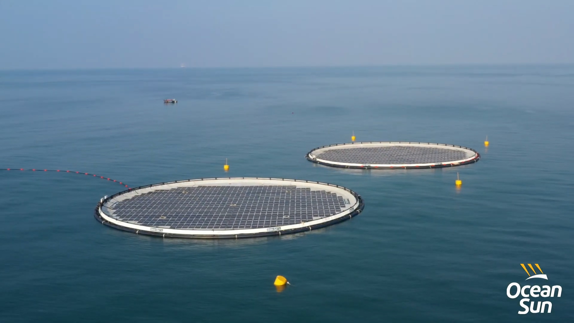Two rings of solar panels floating on the ocean