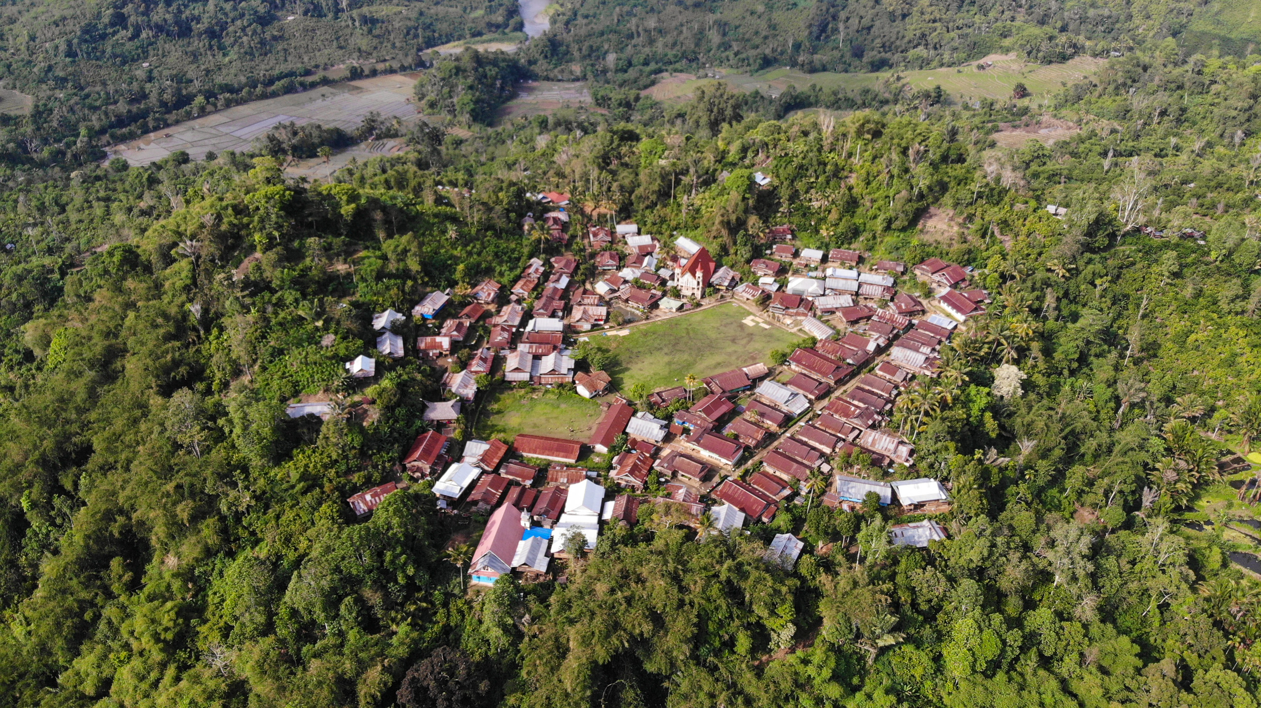 <p>环抱于印尼苏拉威西岛高地森林之中的霍亚尼村。20年来，霍亚尼人一直推动他们的传统领地获得法律承认。图片来源：朱奈迪·哈纳菲亚 / 对话地球</p>