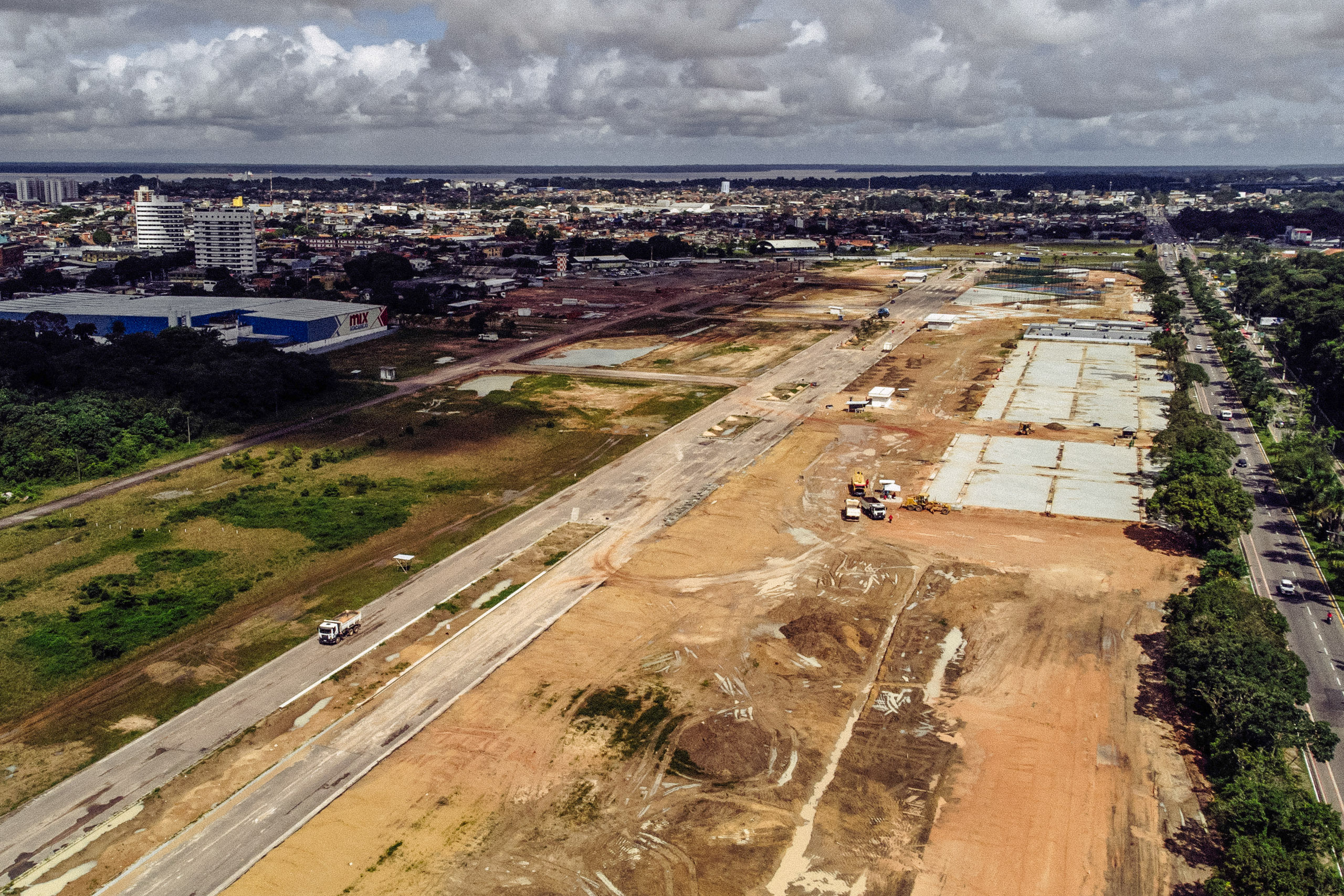 aerial view of unused airport runways