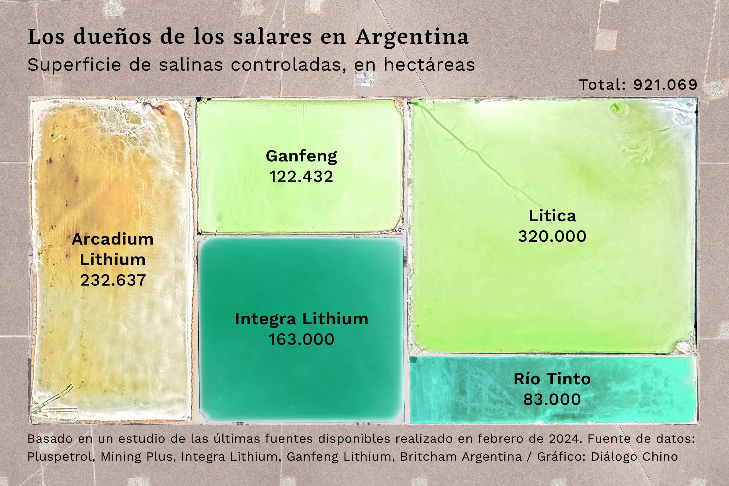 Gráfico que muestra las hectáreas de salares de litio controladas por empresas en Argentina
