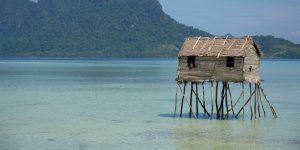 A stilts house built on in the water