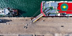 An aerial drone photo of a port