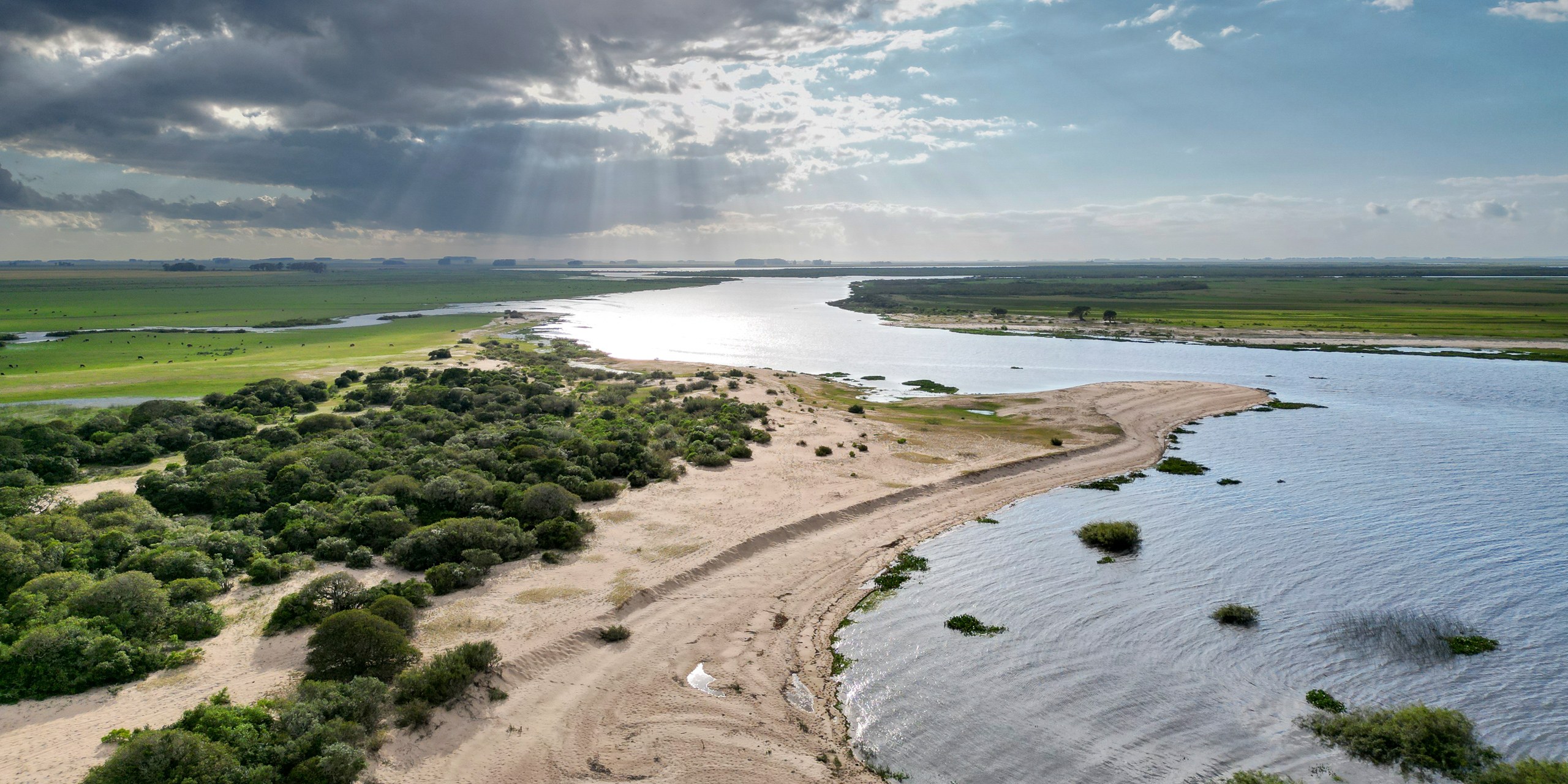 <p>Rio Tacuarí encontra a Lagoa Mirim, na fronteira entre o Uruguai e o Sul do Brasil. Os dois países planejam criar uma hidrovia que, segundo os governos, reduziria os custos de transporte e impulsionaria o desenvolvimento regional (Imagem: <a href="https://www.instagram.com/chatoeitan/">Eitan Abramovich</a> / Dialogue Earth)</p>