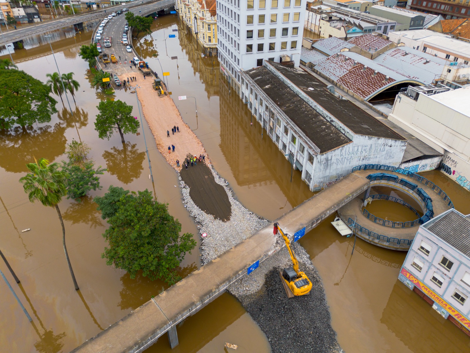 A footbridge in flooded areas