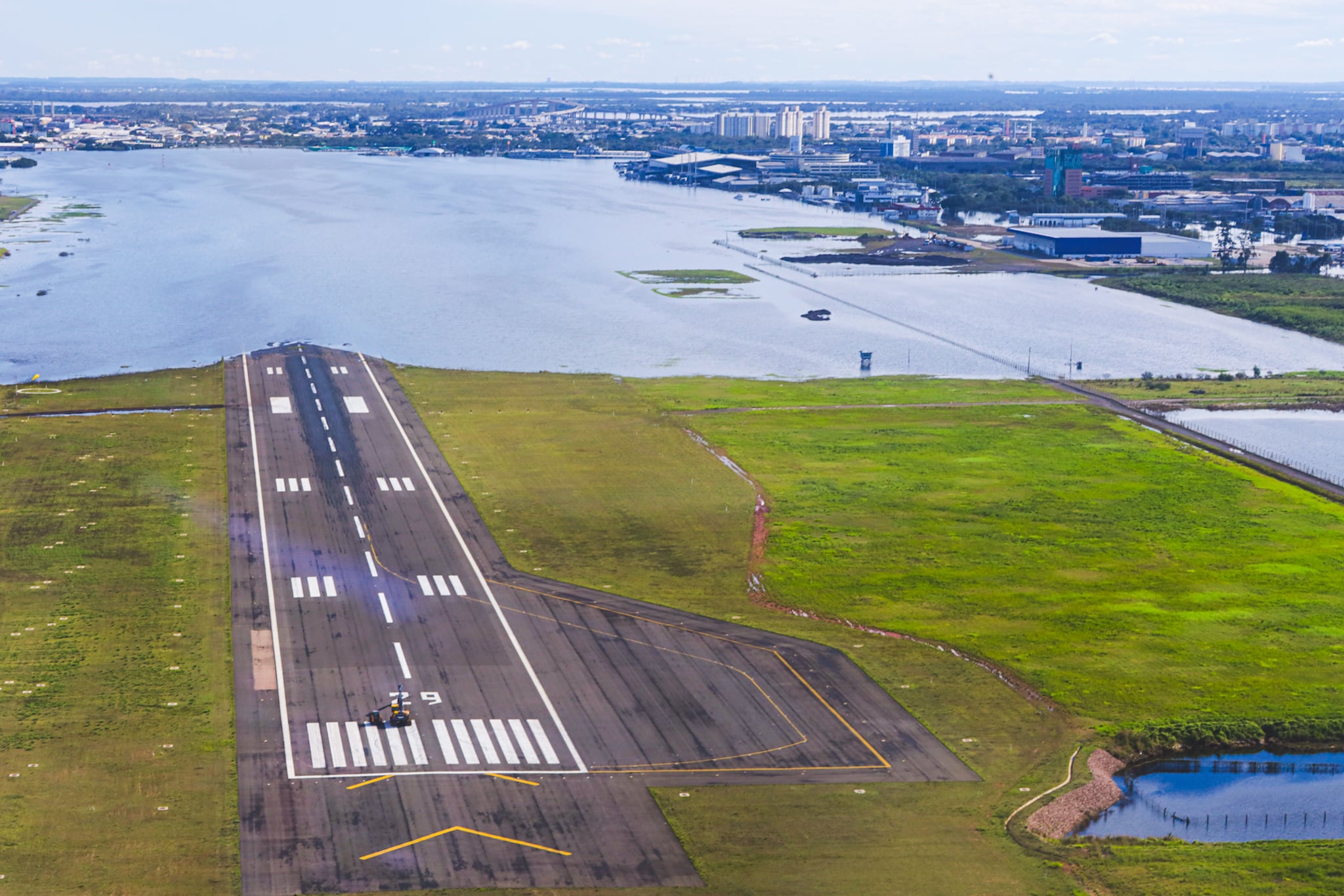 an airport runway in flood