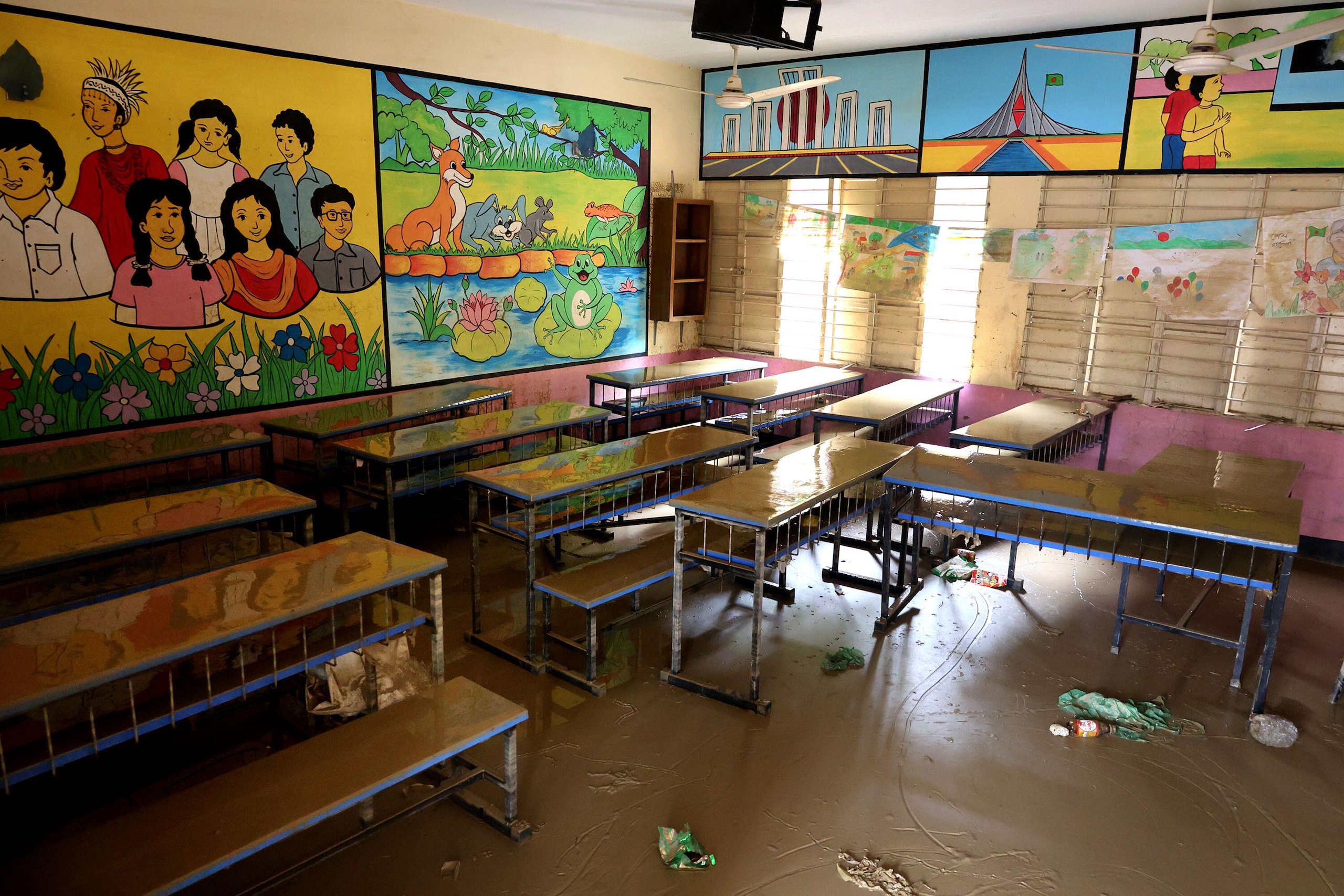 An empty flooded classroom