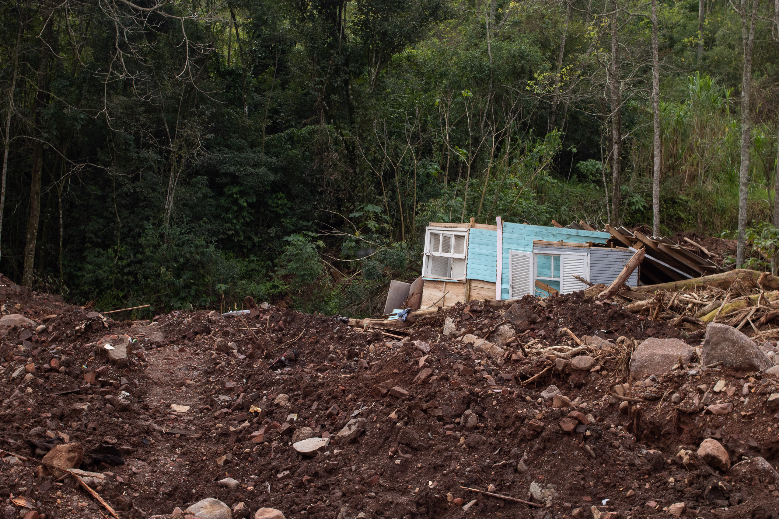 demolished wooden building