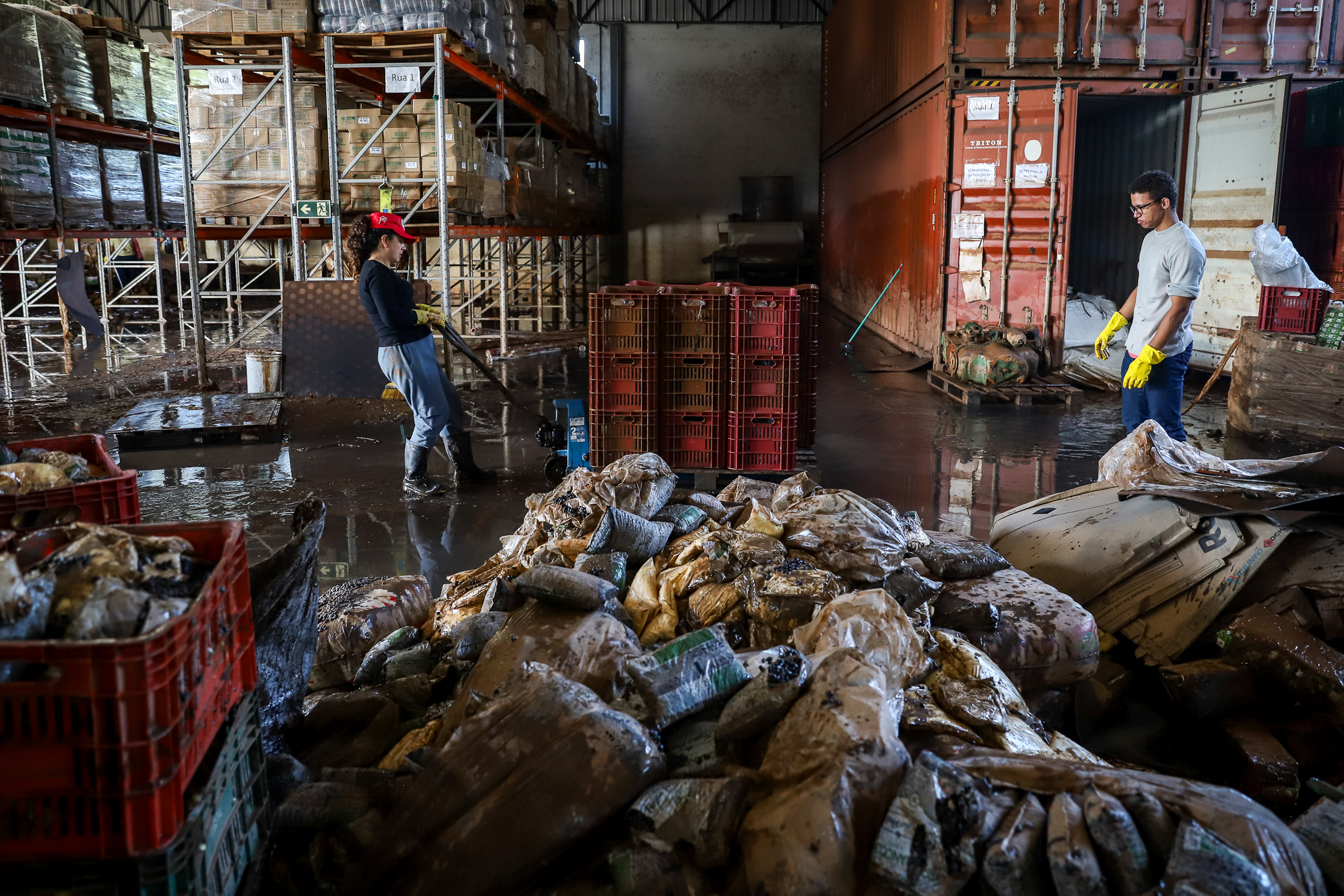 stacked sacks on warehouse floor