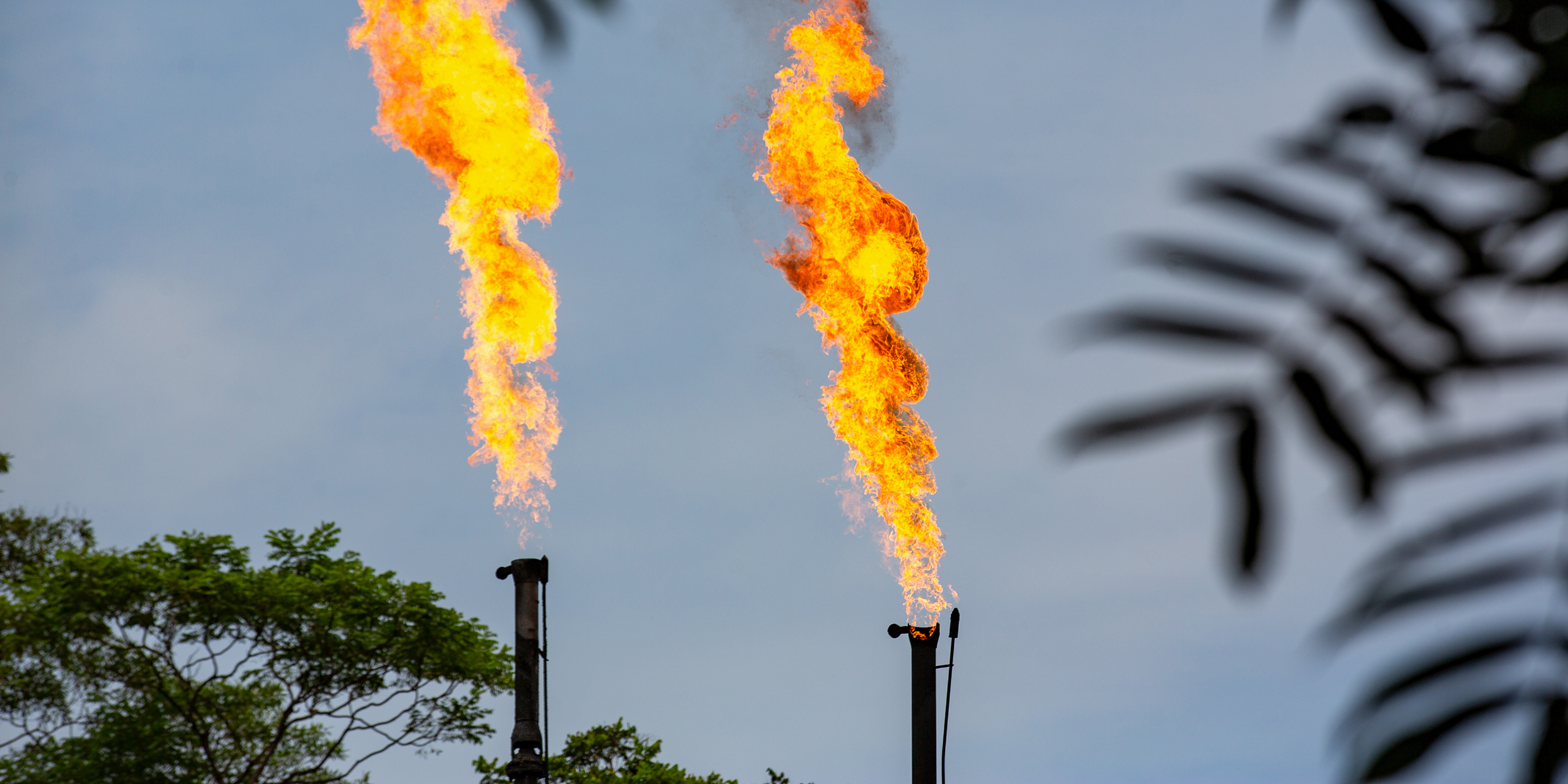 <p>Llamaradas de gas cerca de la ciudad de Dureno, en la provincia nororiental de Sucumbíos, Ecuador. El lugar es una de las paradas del &#8220;toxitour&#8221;, un tour guiado en el que los visitantes pueden ver los impactos de cinco décadas de extracción de petróleo en la Amazonía ecuatoriana (Imagen: <a href="https://www.behance.net/batrix721">Patricio Terán</a> / Dialogue Earth)</p>