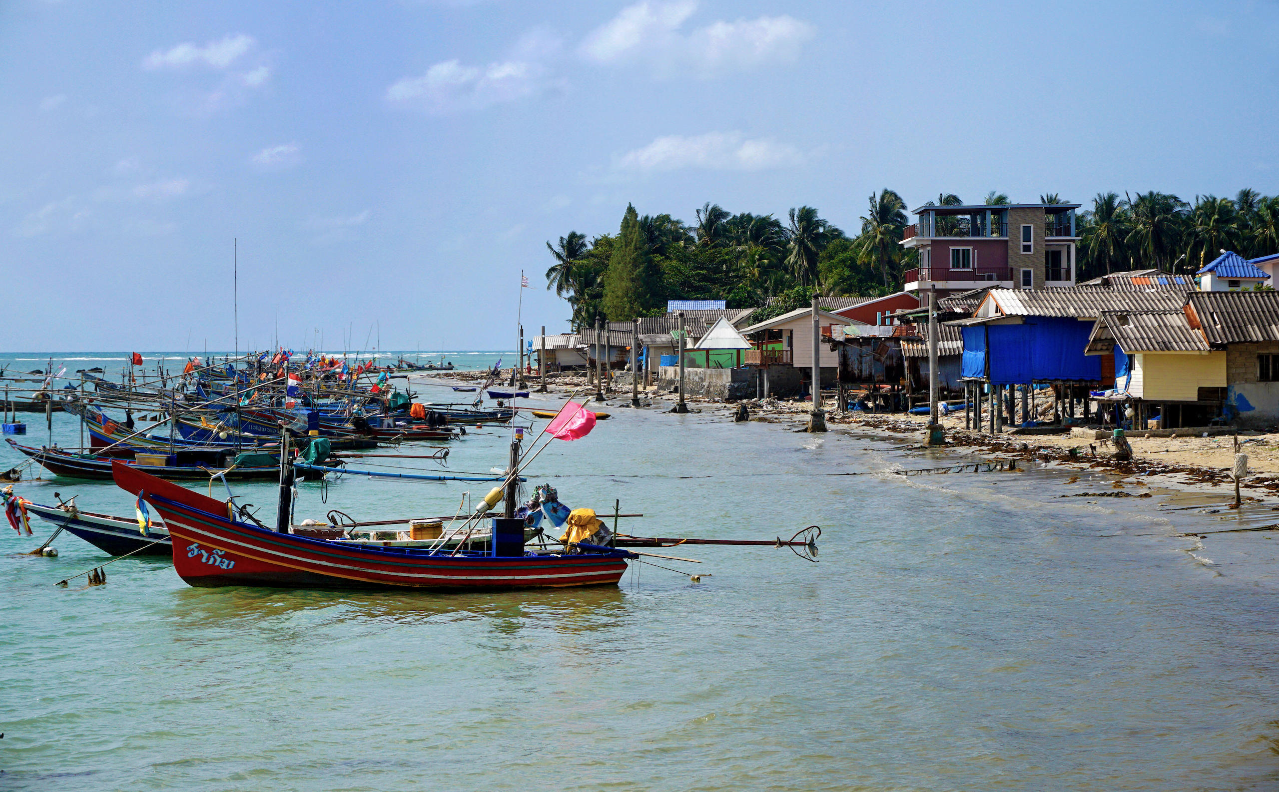 Fishing boats moored at a fishing village