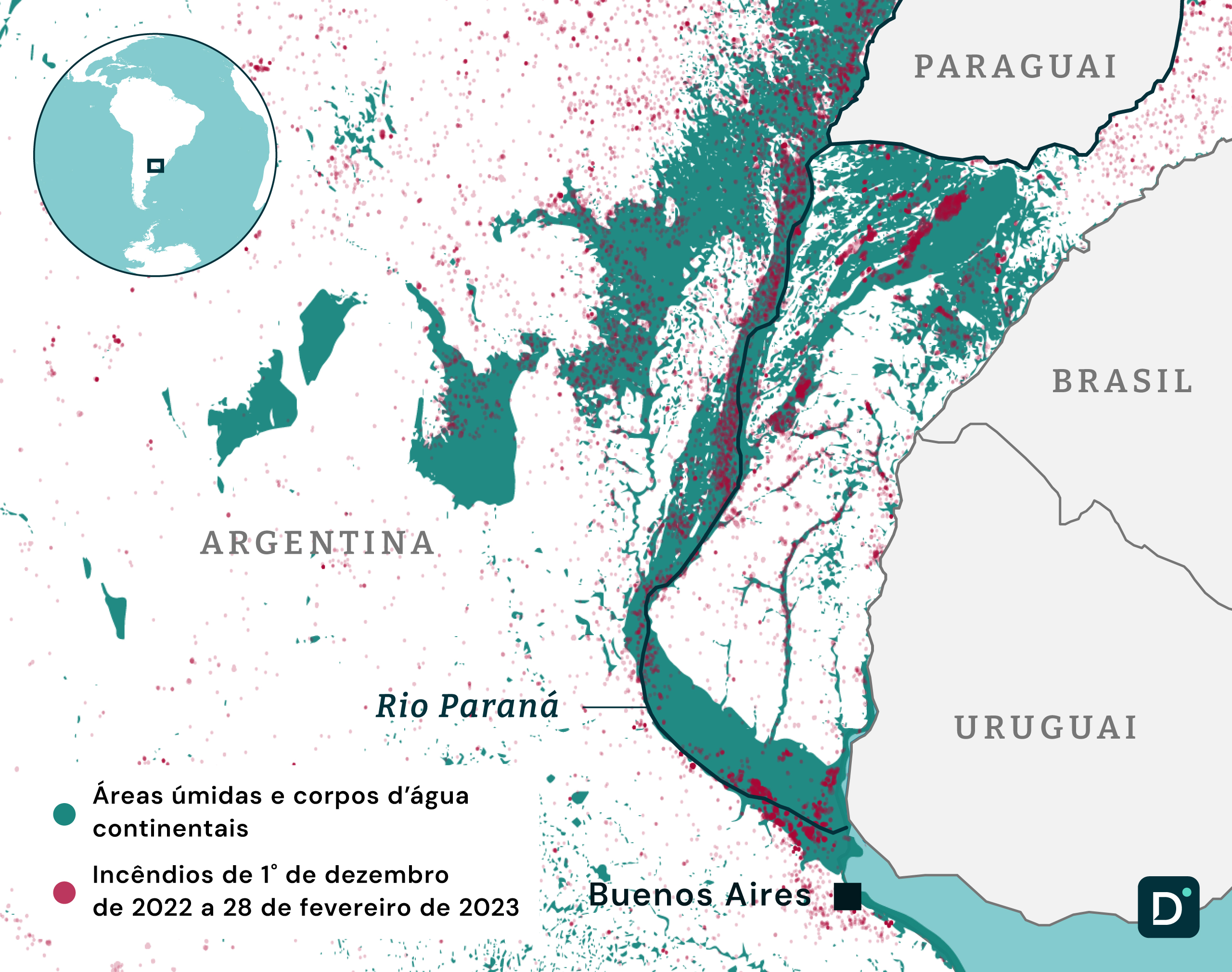Incêndios e outras anomalias térmicas no Delta do Paraná, entre 1º de dezembro de 2022 e 28 de fevereiro de 2023