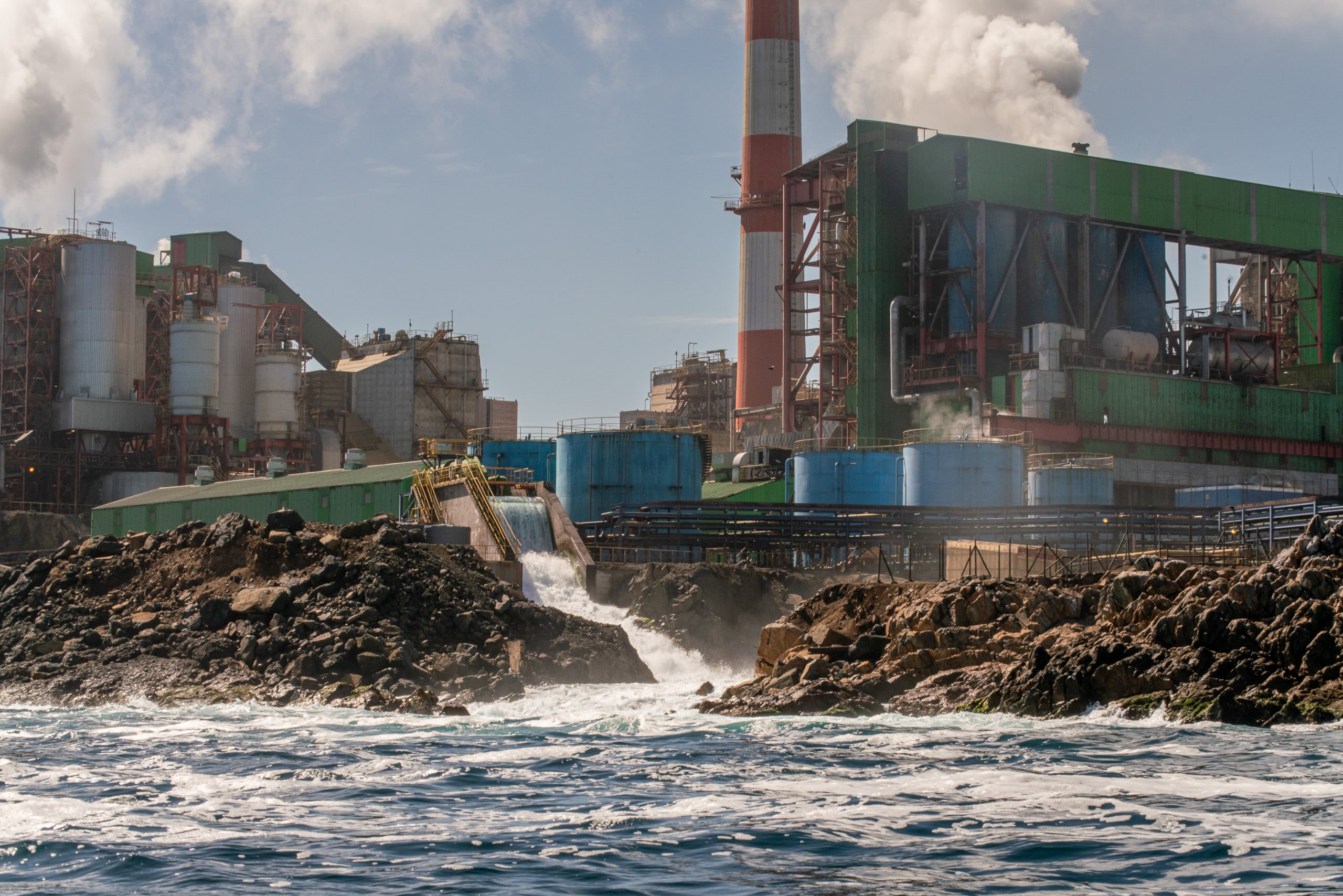 liquid from coastal power complex being released into sea