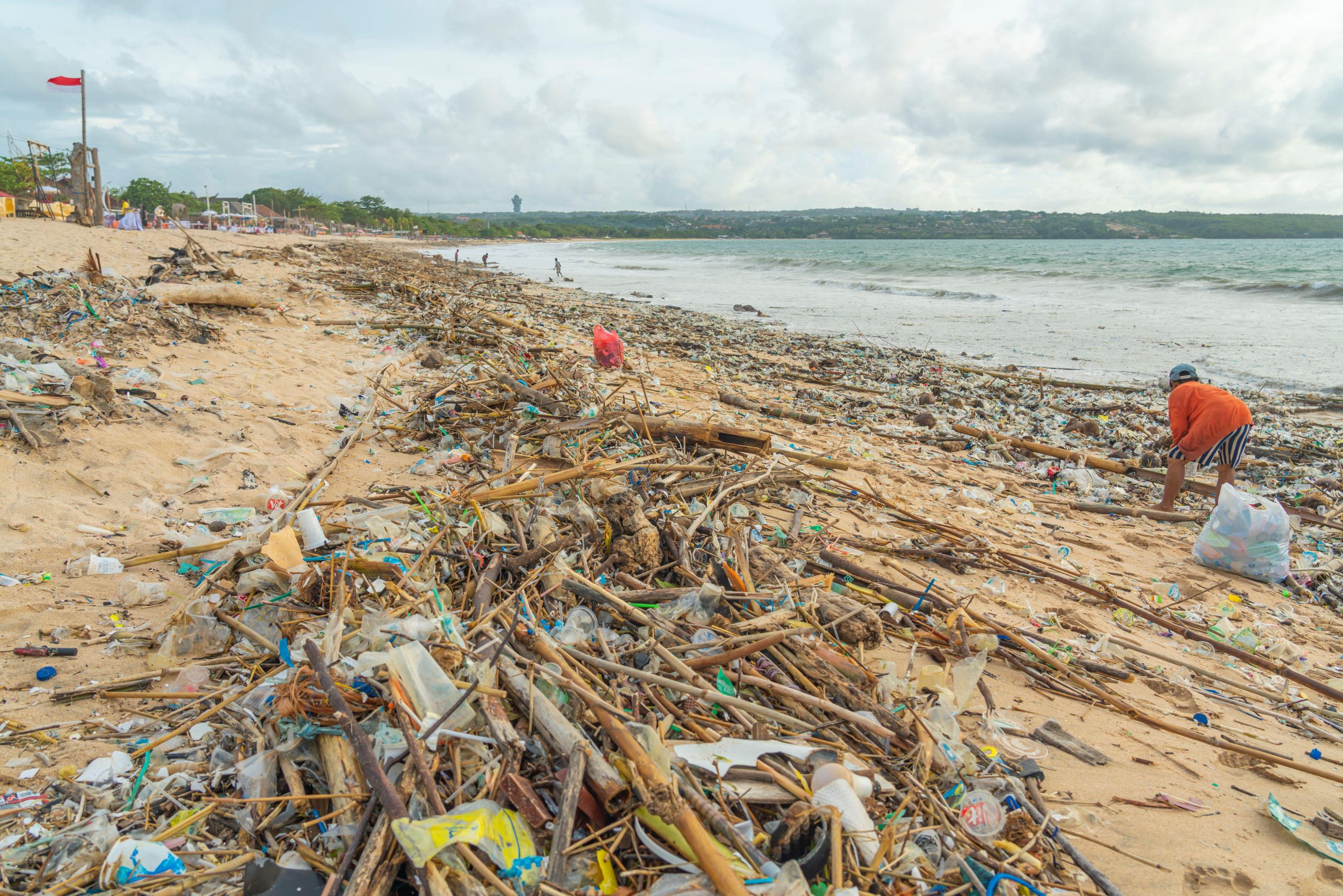 <p>A beach strewn with plastic on the Indonesian island of Bali (Gerold Grotelueschen / Alamy)</p>