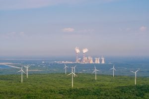 Wind power plant near coal power station