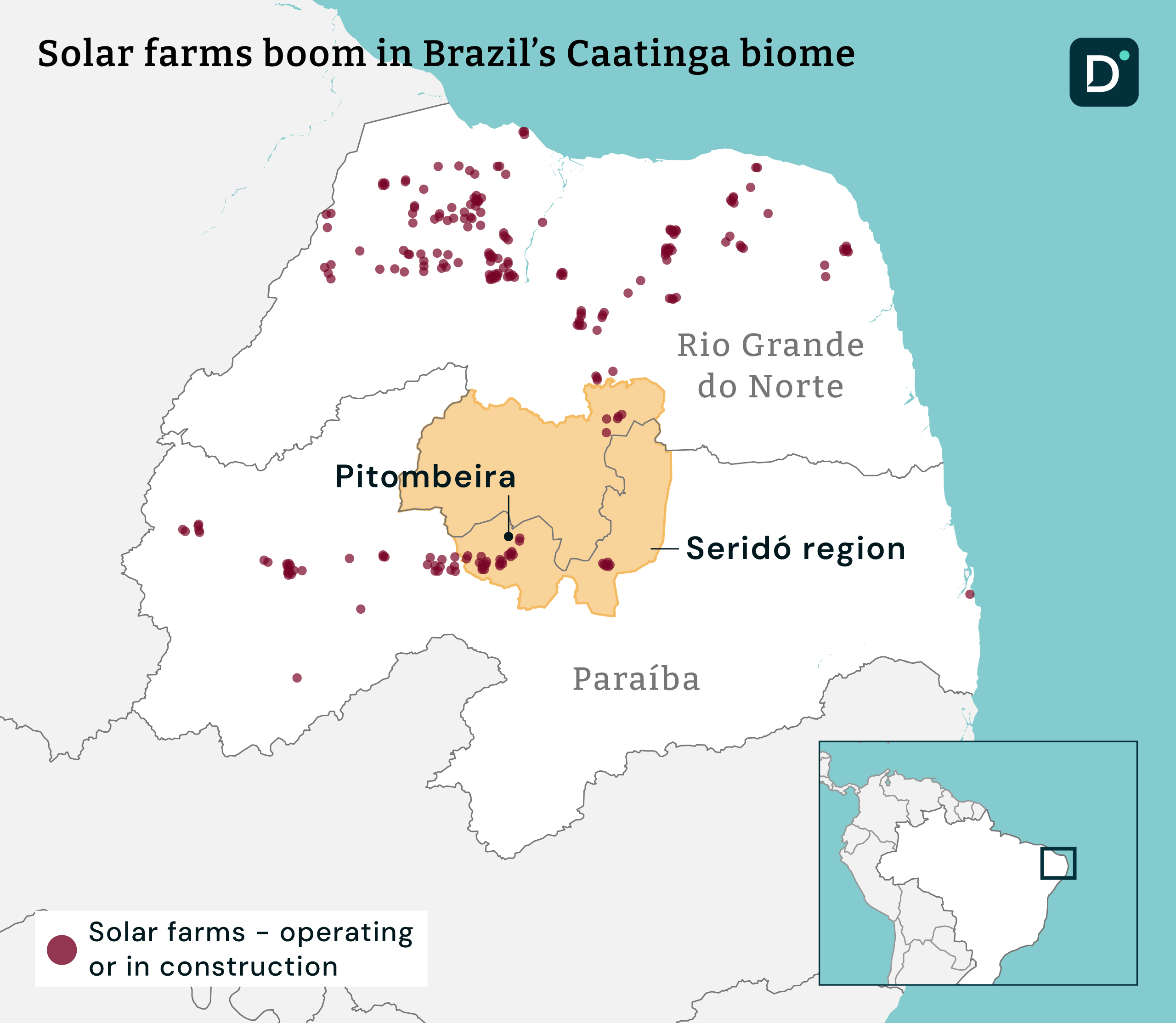 map of solar farms in Brazil's Caatinga biome