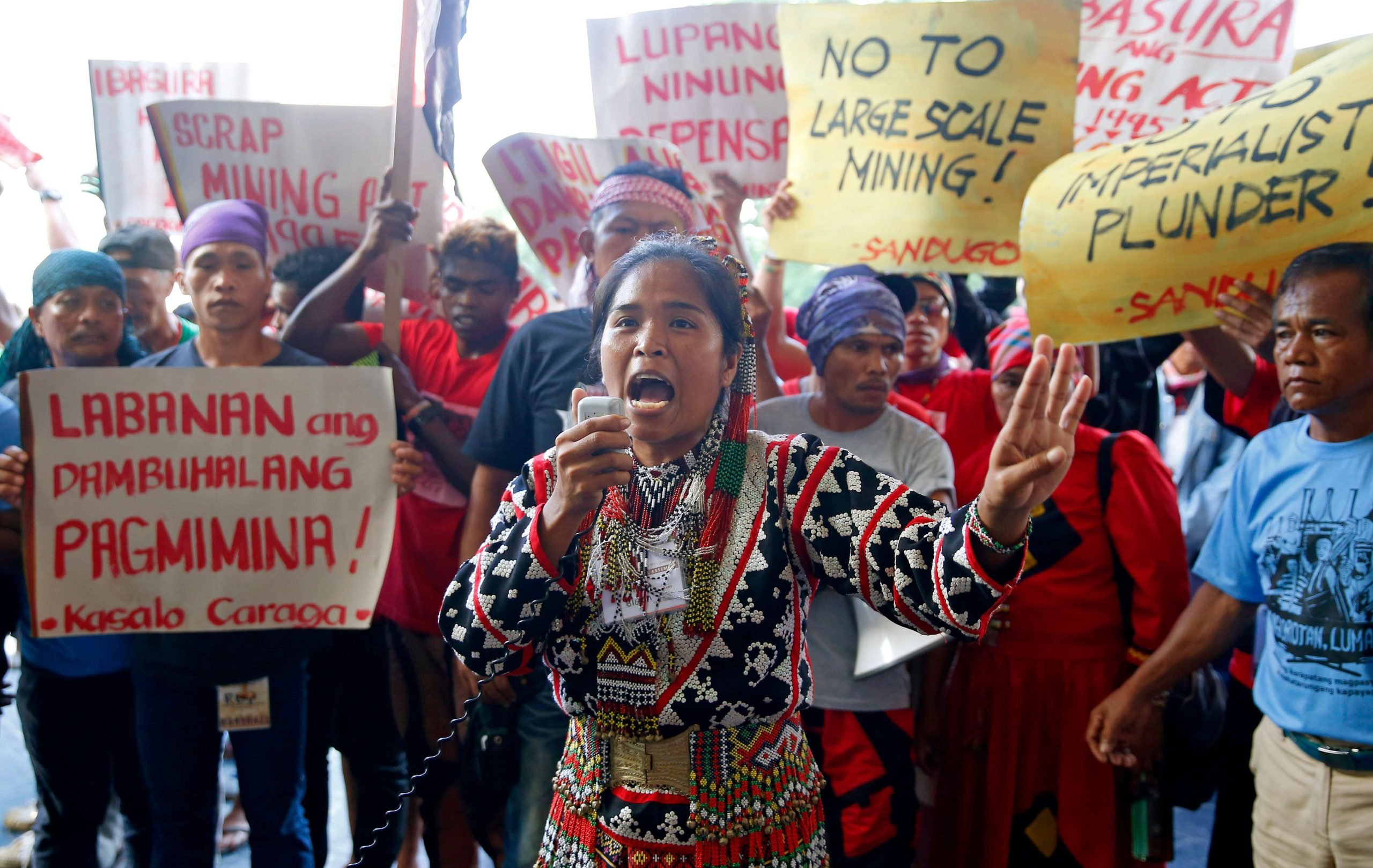 <p>Indigenous Filipinos protest alleged incursions into their ancestral lands by mining companies (Image: Bullit Marquez / Associated Press / Alamy)</p>