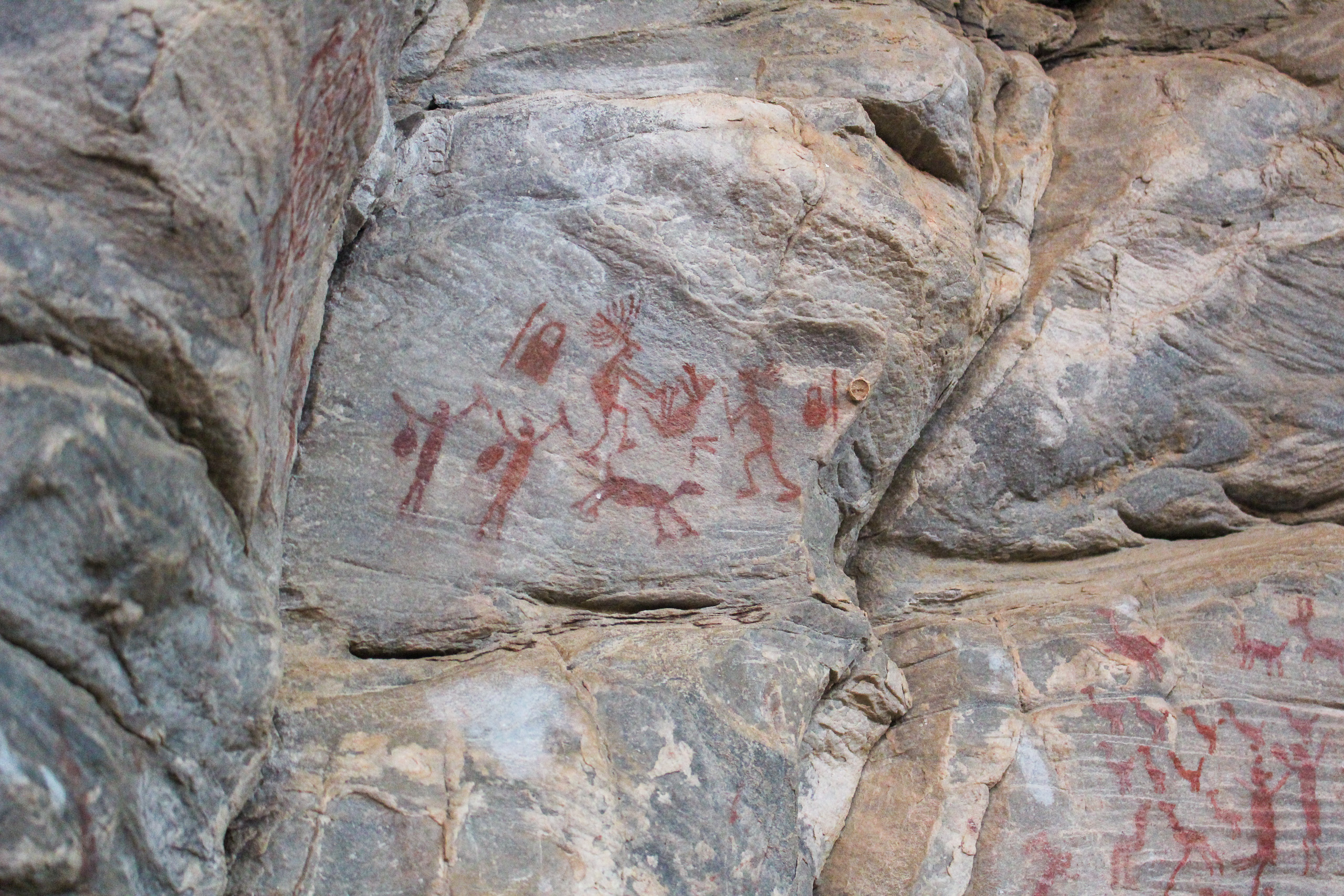 pinturas rupestres sobre una pared de piedra gris