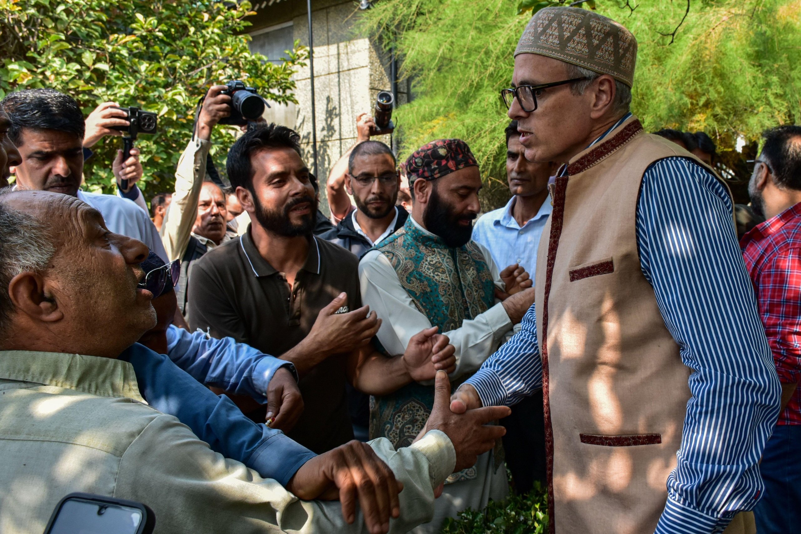 <p>The Jammu and Kashmir National Conference party leader, Omar Abdullah, greets supporters in city of Srinagar after winning the union territory’s 2024 local assembly elections (Image: SOPA Images / Alamy)</p>