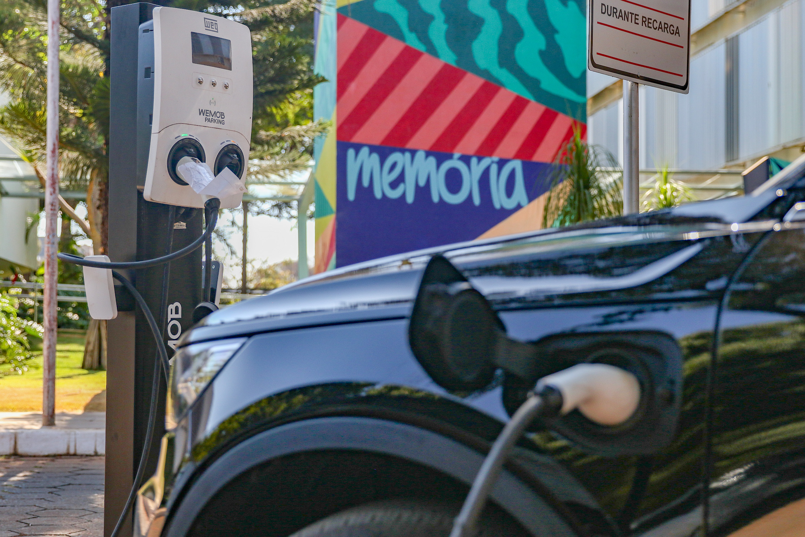 An electric car at a charging point