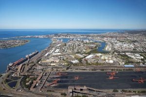 aerial view of a coal shipping terminal