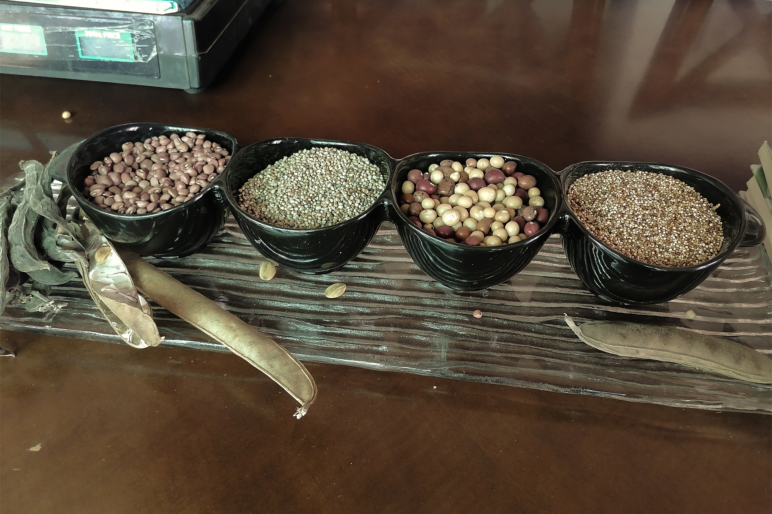 cowpeas, millet, Bambara beans and finger millet seeds
