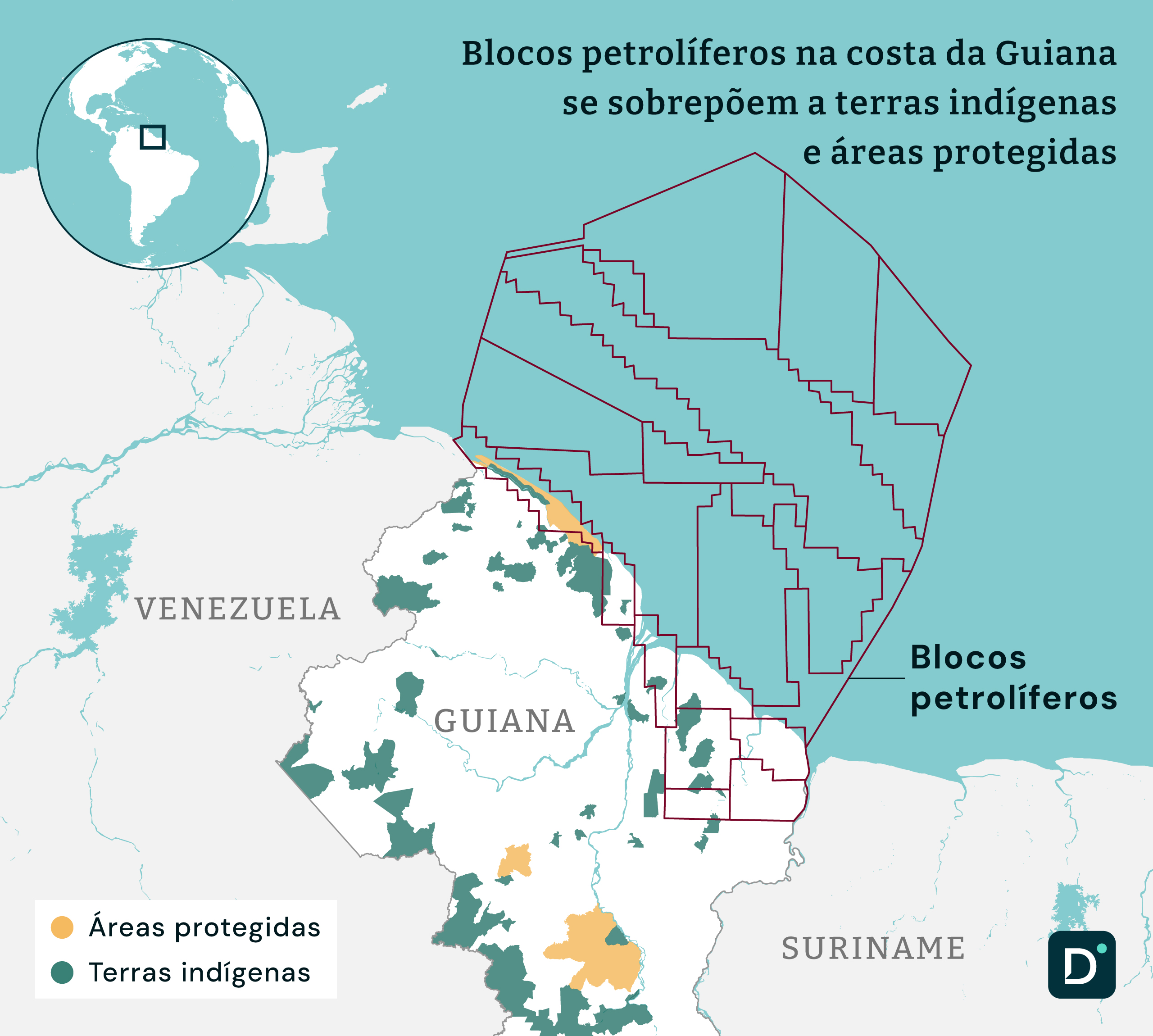 mapa de blocos petrolíferos da Guiana