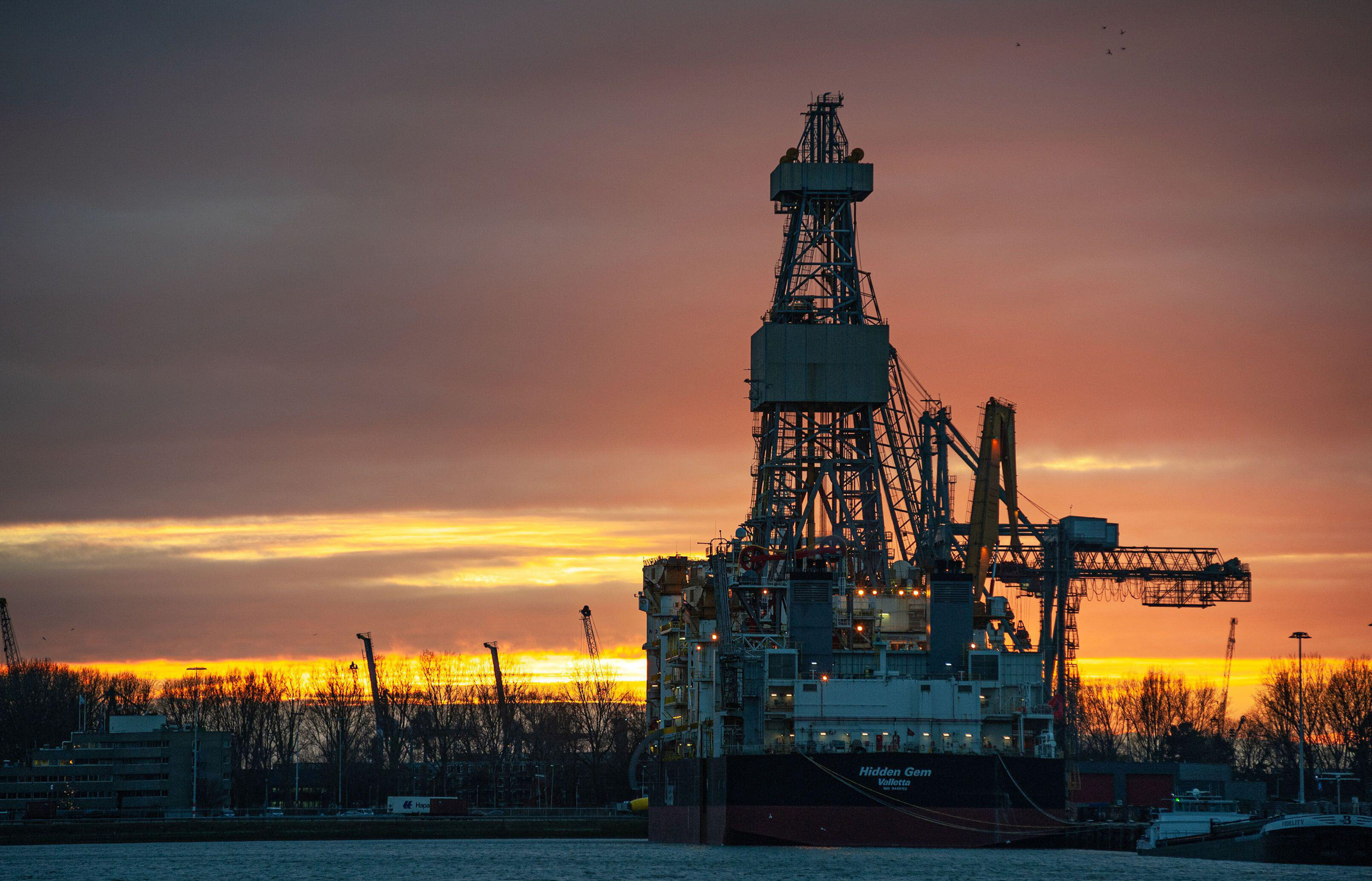 mining vessel at sunset