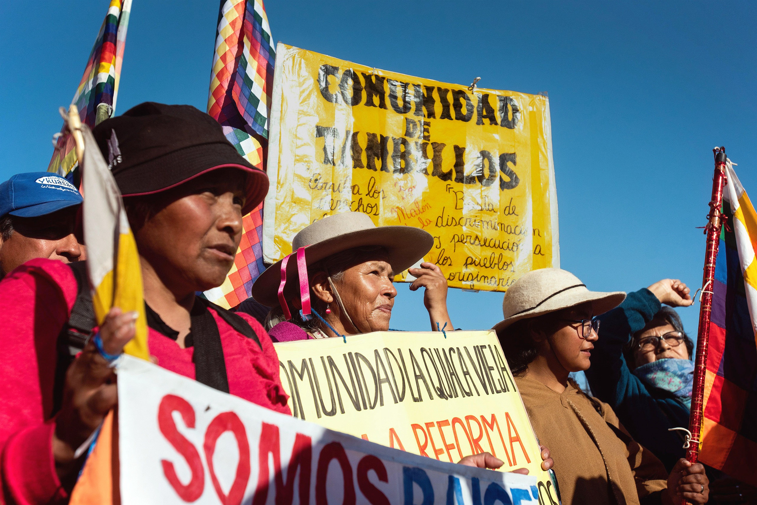 <p>Indigenous people from Jujuy province, northern Argentina, protesting in Buenos Aires in August 2023. The protest was a response to their local government’s approval of a constitutional reform that favoured the mining and lithium industries. Thea Riofrancos says she has noticed many commonalities among protests and civil society throughout the world (Image: Mariana Nedelcu / ZUMA Press Wire / Alamy)</p>