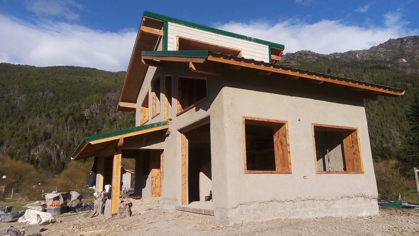 A house under construction in the mountains