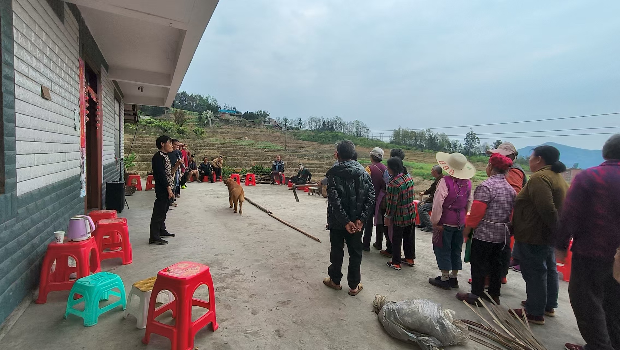 a group of farmers perform in a climate play