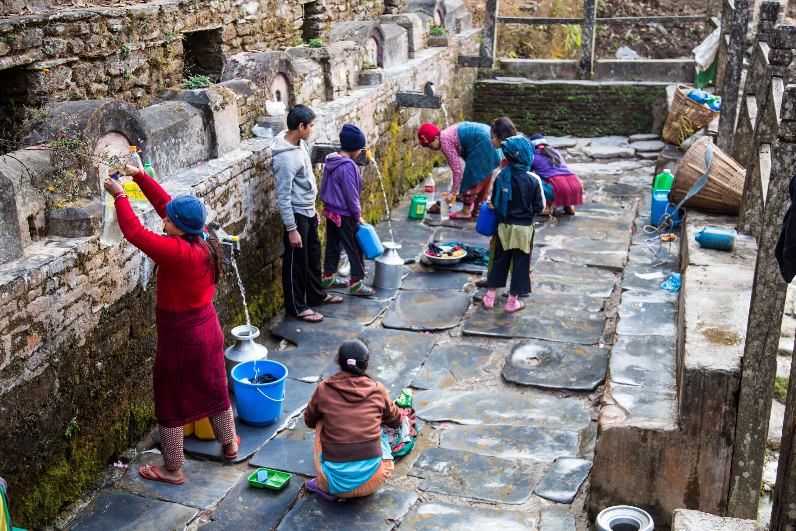 <p>The Teendhara spring in Bandipur, an isolated hilltop town in Nepal. Himalayan springs are drying up but for many remote communities in the region, they are the only water source (Image: Jeremy Graham / Alamy)</p>