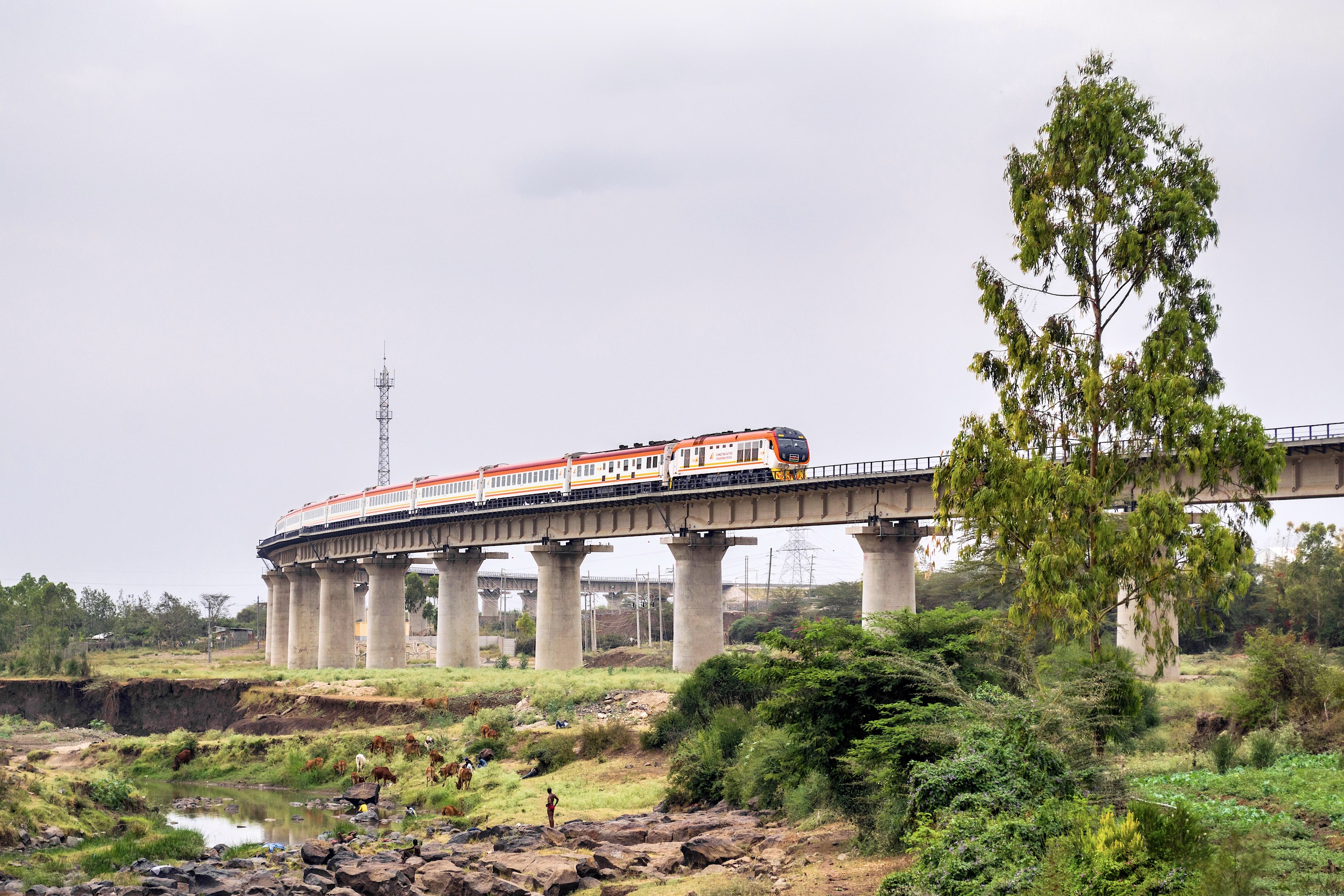 <p>内罗毕至蒙巴萨标准轨铁路（Mombasa Standard Gauge Railway）的首期工程由中国政策性银行提供资金支持建设。后续阶段，这个铁路将采用混合融资结构和公私合作模式，并与中国商业银行进行联合融资。图片来源：RZAF Images / Almay</p>