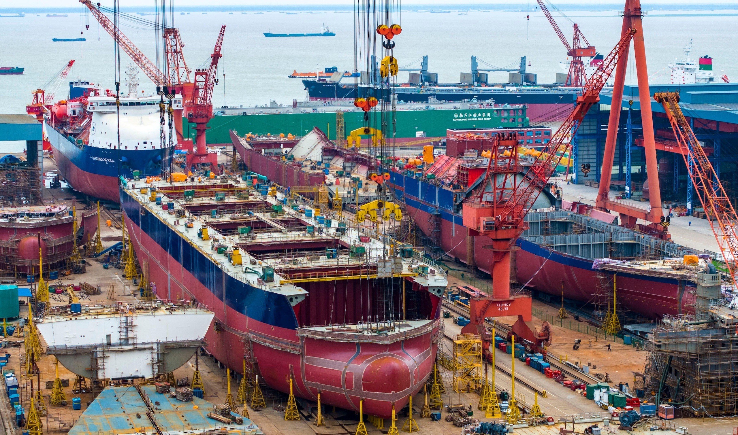 <p>Ships under construction at Taicang port in Suzhou, Jiangsu province (Image: Cynthia Lee / Alamy)</p>