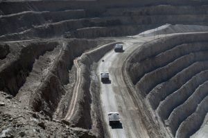 vehicles on road in mine